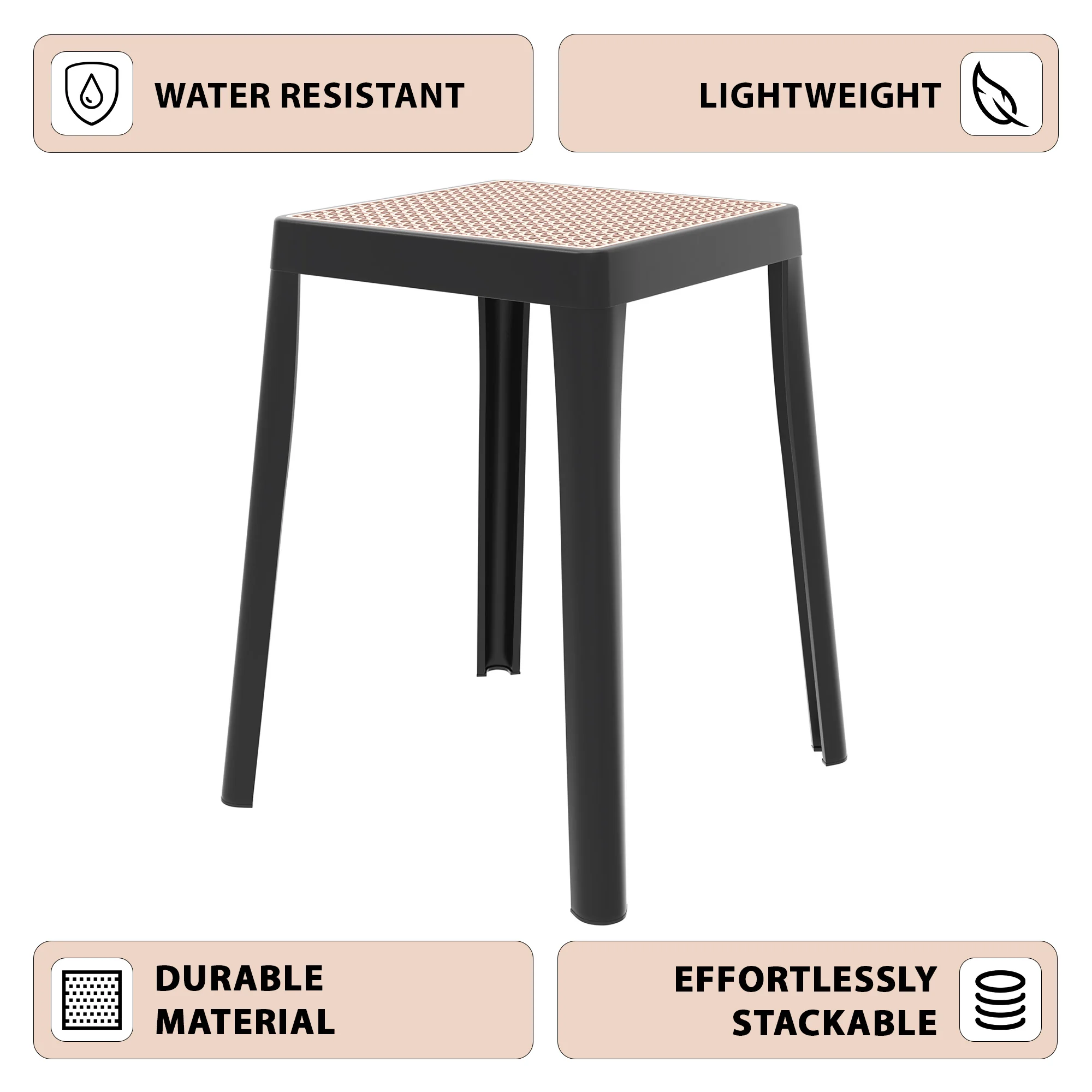 Tresse Series Stackable Poly Stool With Wicker Top 12 in Black