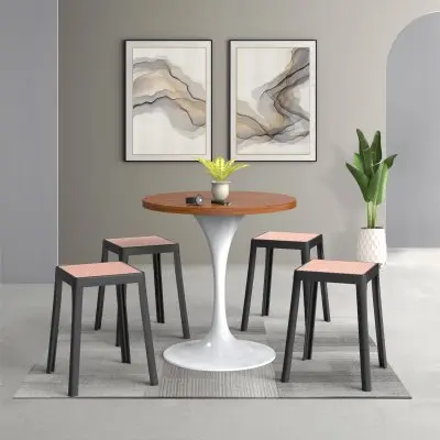 Tresse Series Stackable Poly Stool With Wicker Top 12 in Black