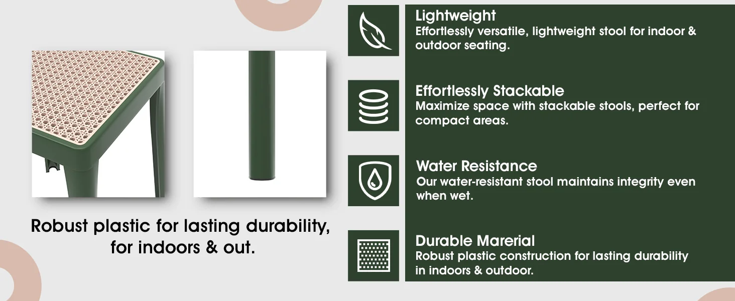 Tresse Series Stackable Poly Stool With Wicker Top 12 in Green