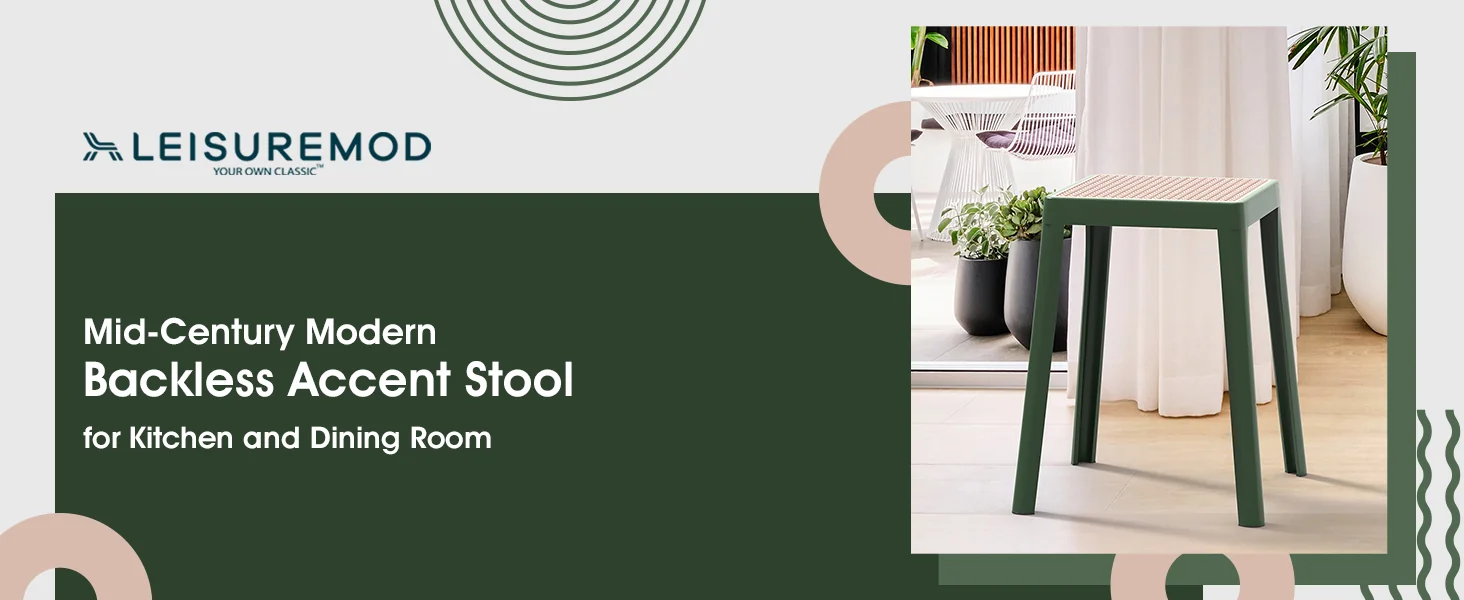 Tresse Series Stackable Poly Stool With Wicker Top 12 in Green