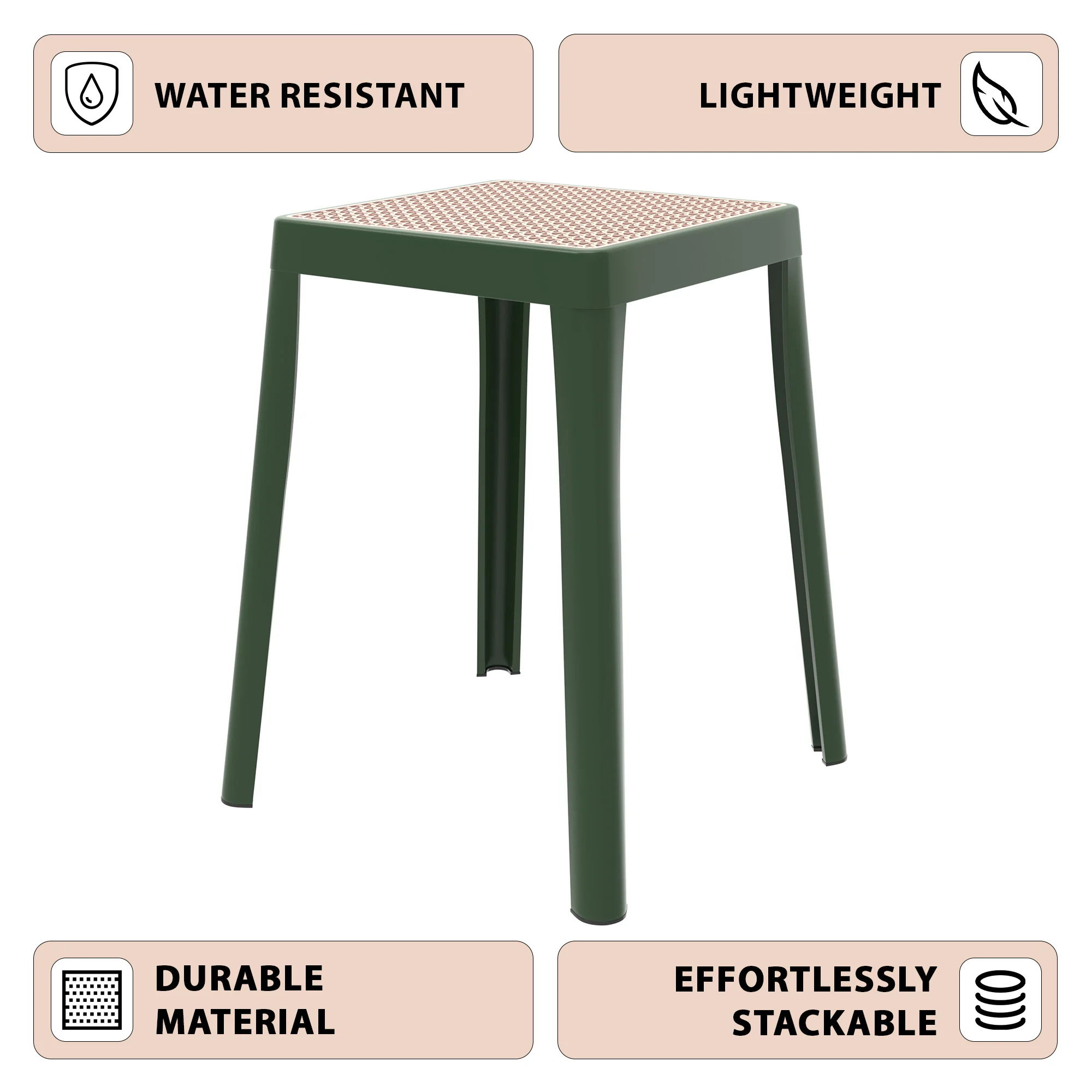 Tresse Series Stackable Poly Stool With Wicker Top 12 in Green