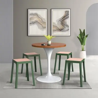 Tresse Series Stackable Poly Stool With Wicker Top 12 in Green