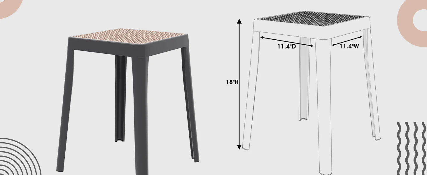 Tresse Series Stackable Poly Stool With Wicker Top 12 in Grey