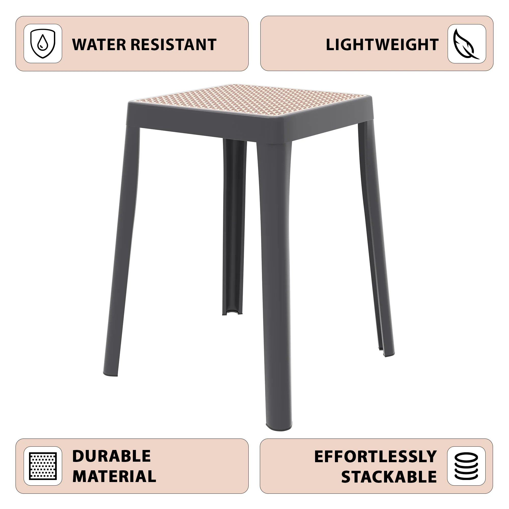 Tresse Series Stackable Poly Stool With Wicker Top 12 in Grey