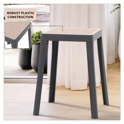 Tresse Series Stackable Poly Stool With Wicker Top 12 in Grey