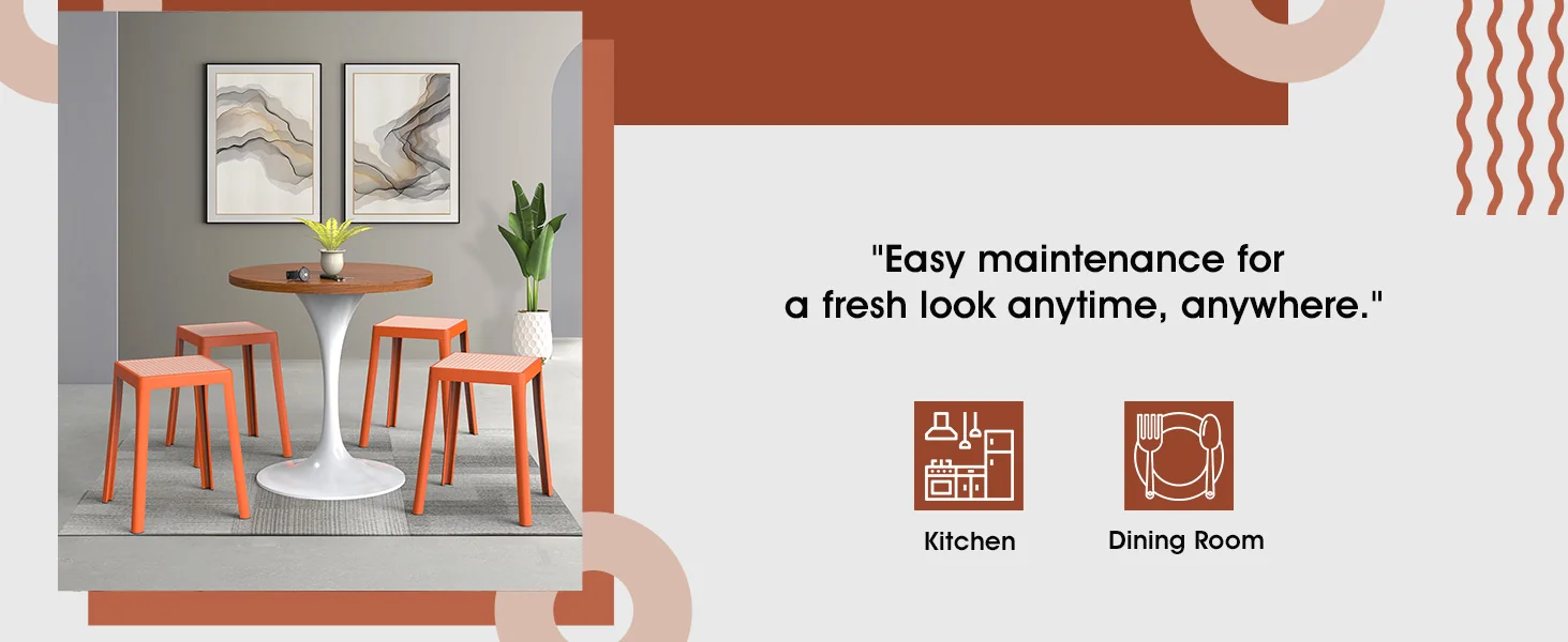 Tresse Series Stackable Poly Stool With Wicker Top 12 in Orange