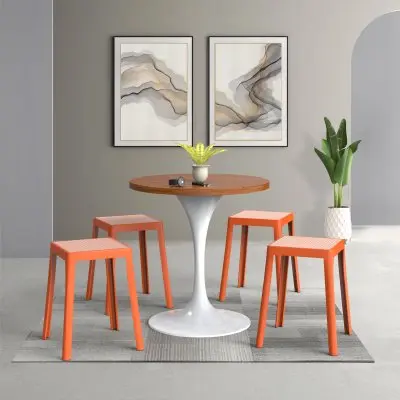 Tresse Series Stackable Poly Stool With Wicker Top 12 in Orange