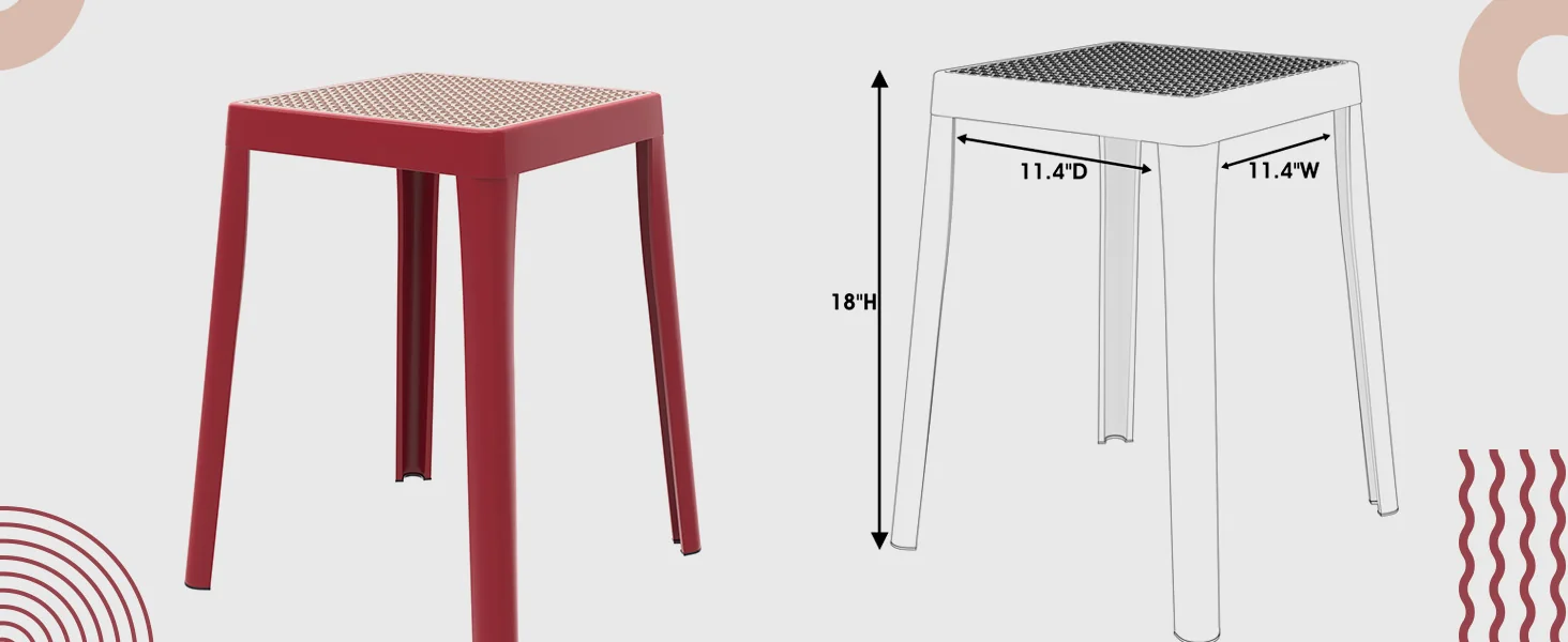 Tresse Series Stackable Poly Stool With Wicker Top 12 in Red