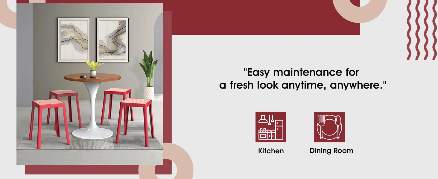 Tresse Series Stackable Poly Stool With Wicker Top 12 in Red