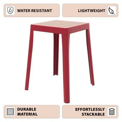 Tresse Series Stackable Poly Stool With Wicker Top 12 in Red