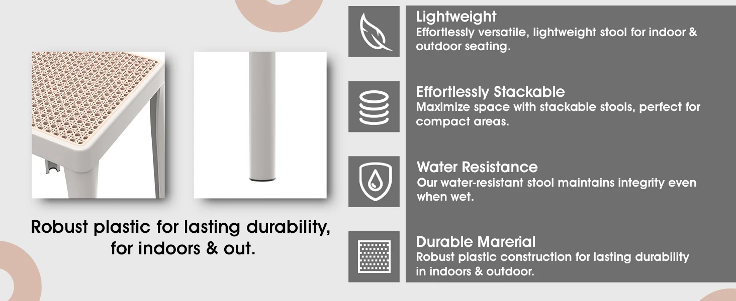 Tresse Series Stackable Poly Stool With Wicker Top 12 in White