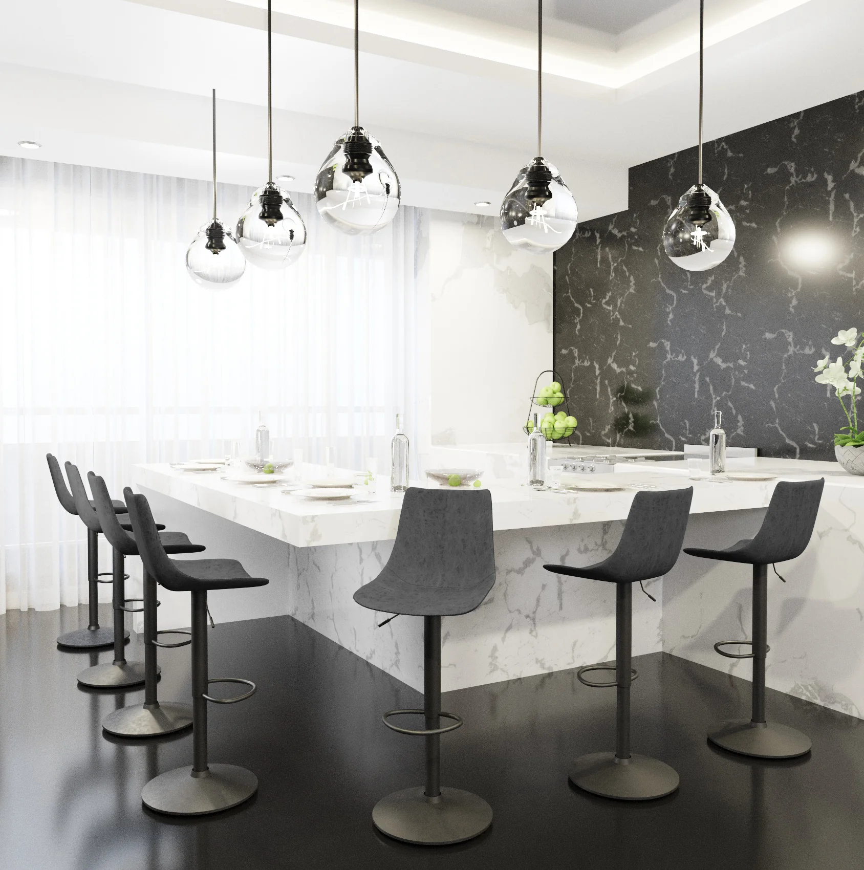 Tilbury Modern Adjustable Bar Stool With Footrest & 360-Degree Swivel in Charcoal Black