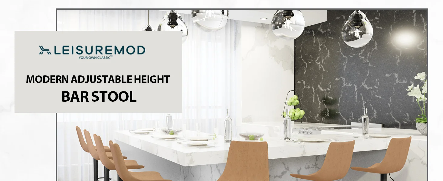 Tilbury Modern Adjustable Bar Stool With Footrest & 360-Degree Swivel in Light Brown