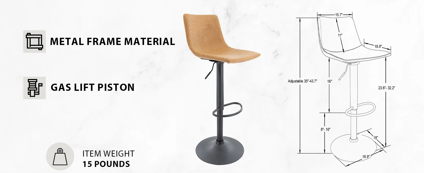 Tilbury Modern Adjustable Bar Stool With Footrest & 360-Degree Swivel in Light Brown