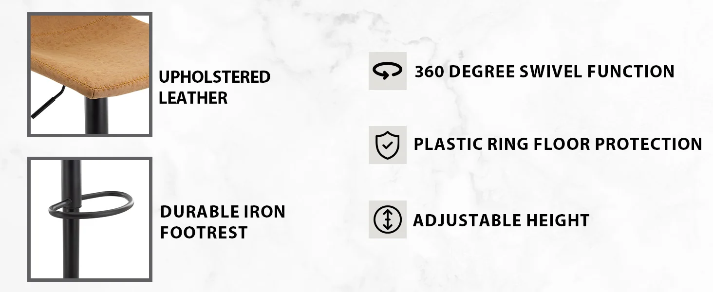 Tilbury Modern Adjustable Bar Stool With Footrest & 360-Degree Swivel in Light Brown