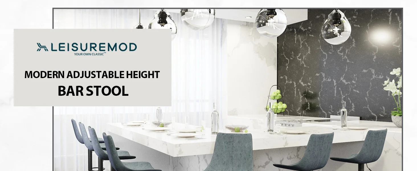 Tilbury Modern Adjustable Bar Stool With Footrest & 360-Degree Swivel in Peacock Blue