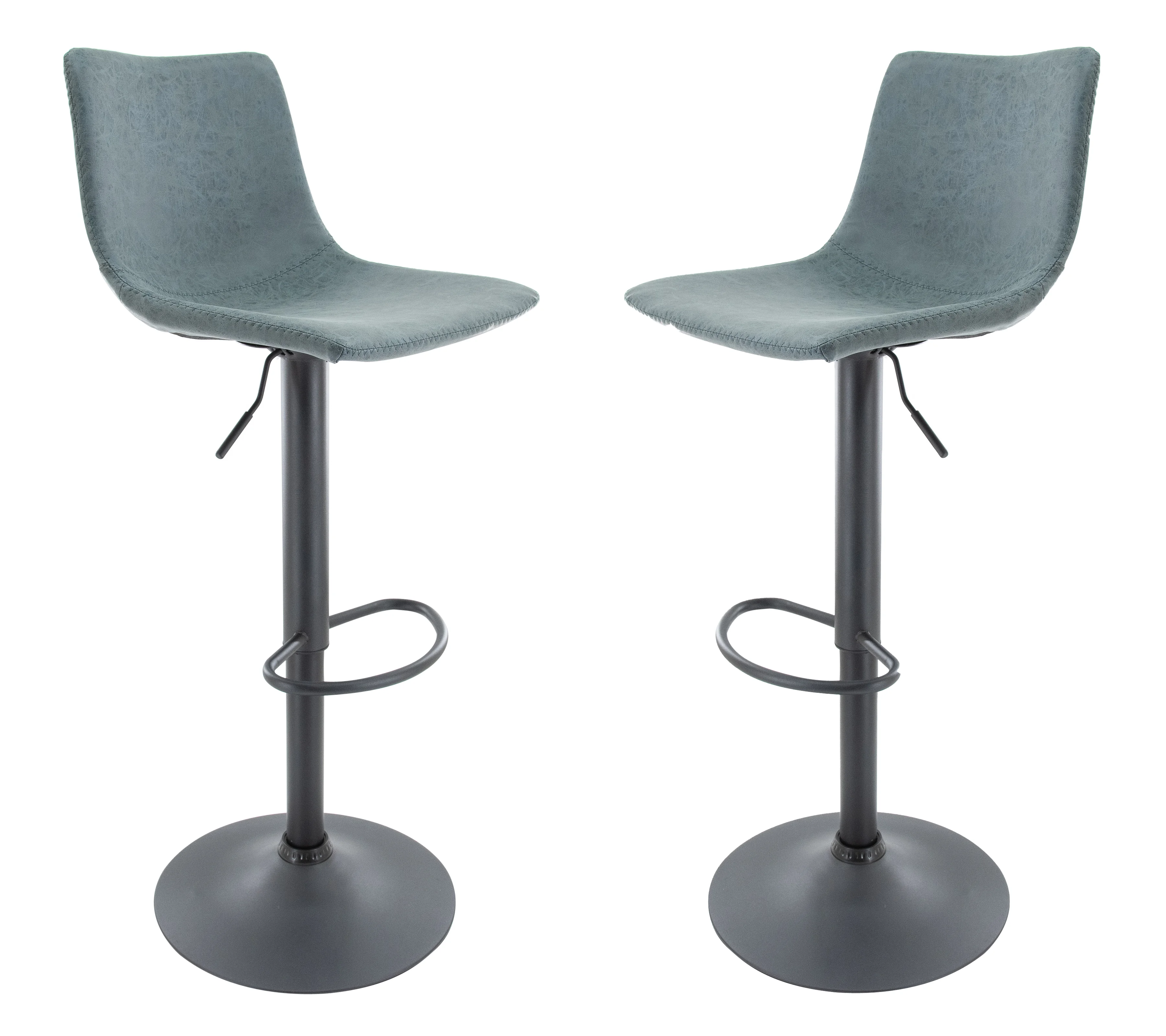 Tilbury Modern Adjustable Bar Stool With Footrest & 360-Degree Swivel Set of 2 in Peacock Blue