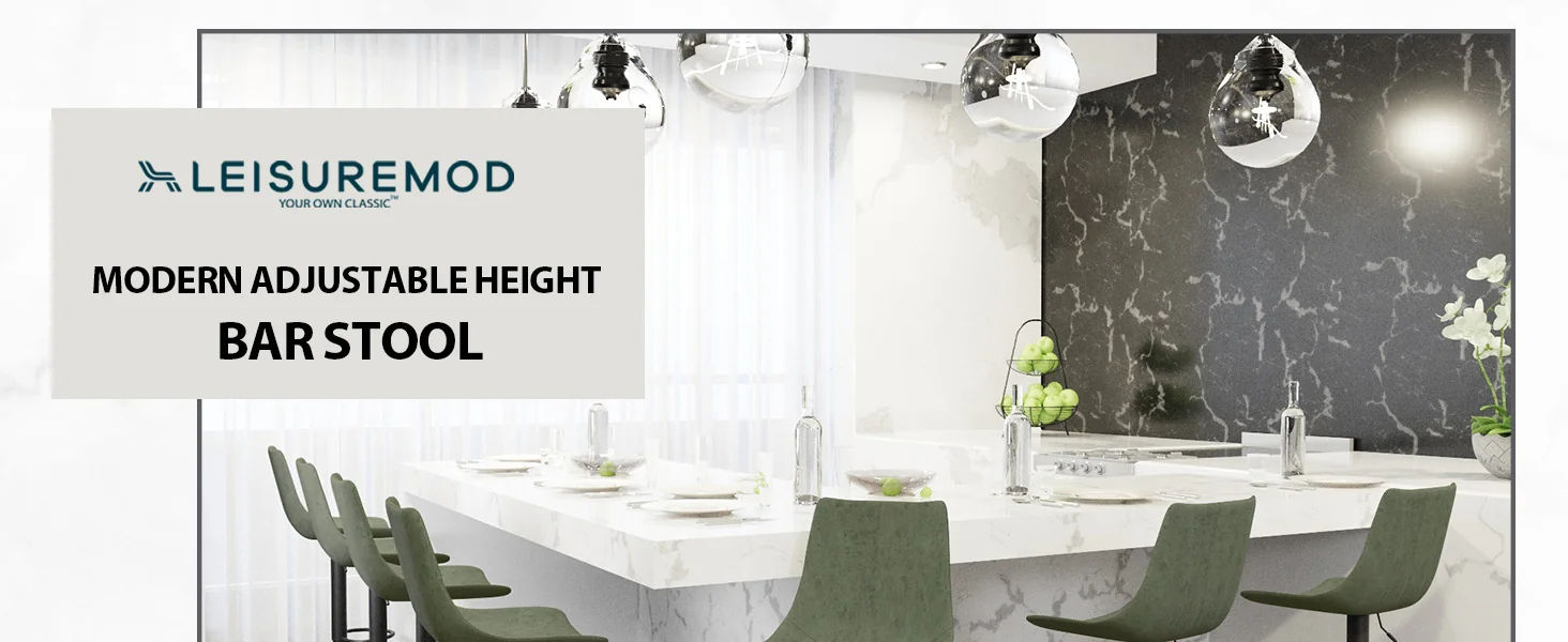 Tilbury Modern Adjustable Bar Stool With Footrest & 360-Degree Swivel in Olive Green