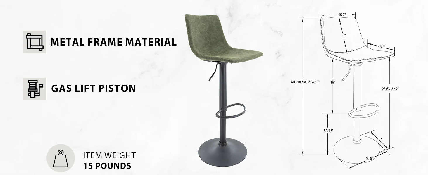 Tilbury Modern Adjustable Bar Stool With Footrest & 360-Degree Swivel in Olive Green