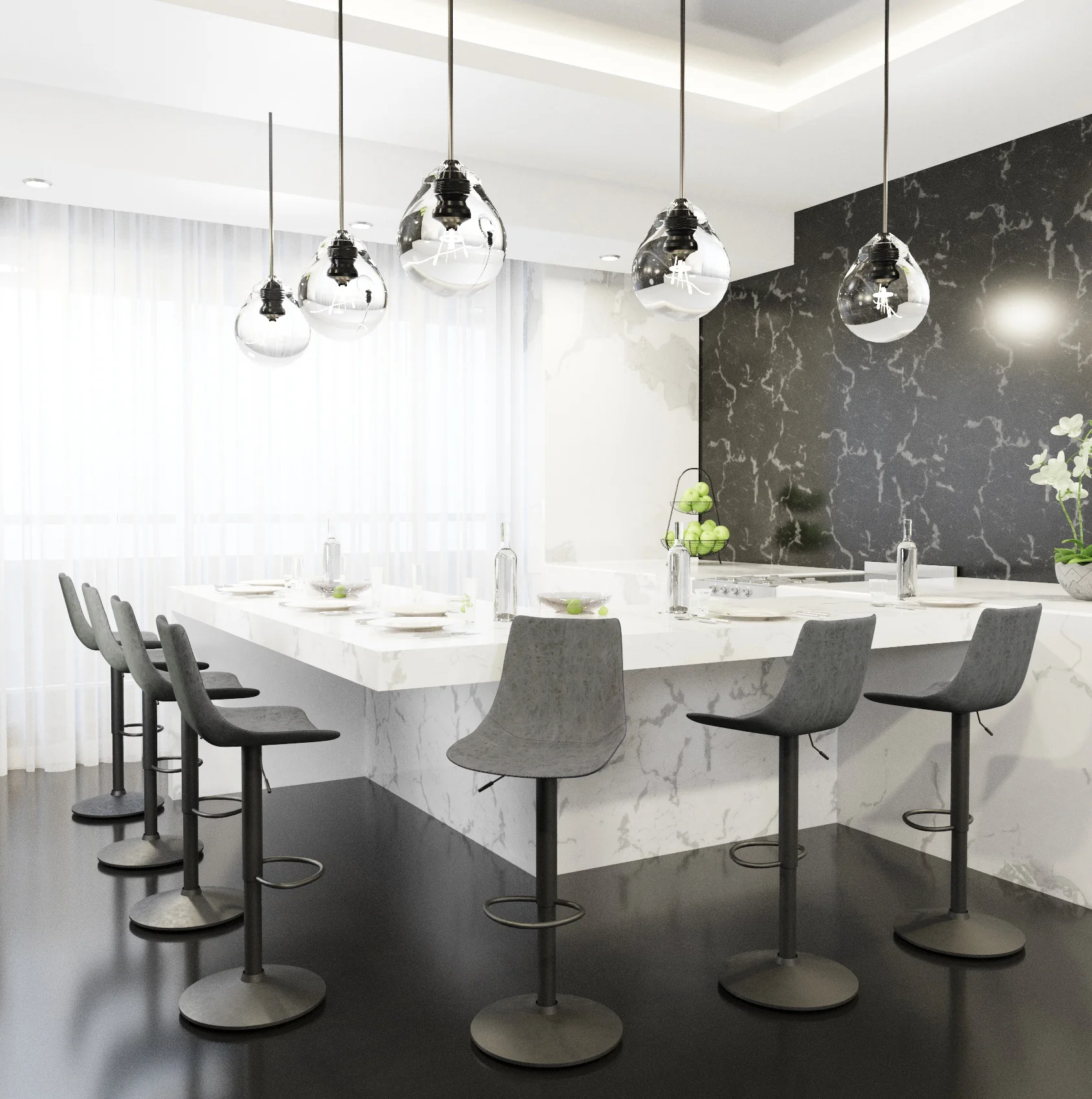 Tilbury Modern Adjustable Bar Stool With Footrest & 360-Degree Swivel in Grey