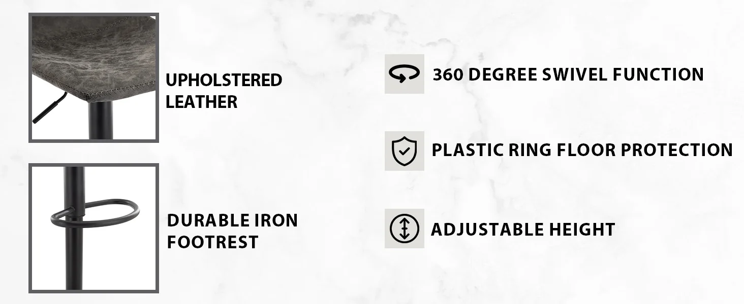 Tilbury Modern Adjustable Bar Stool With Footrest & 360-Degree Swivel in Grey