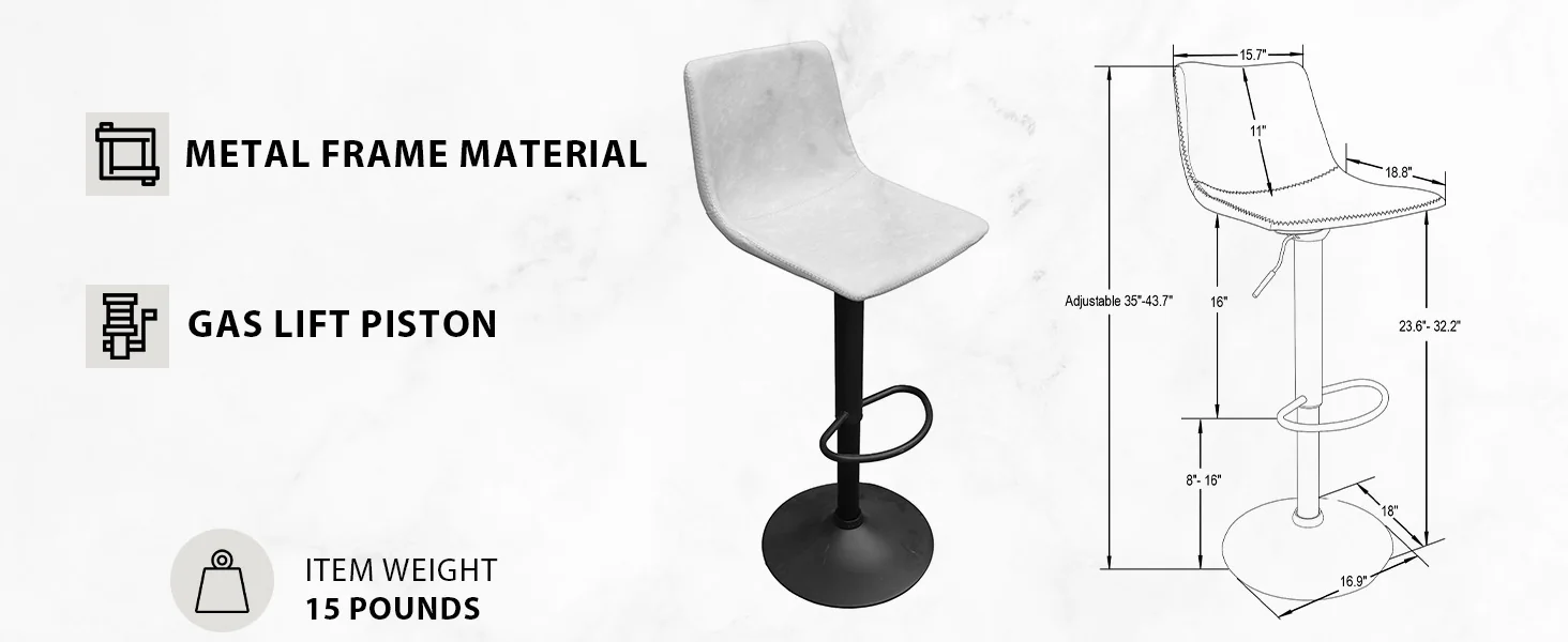 Tilbury Modern Adjustable Bar Stool With Footrest & 360-Degree Swivel in Light Grey