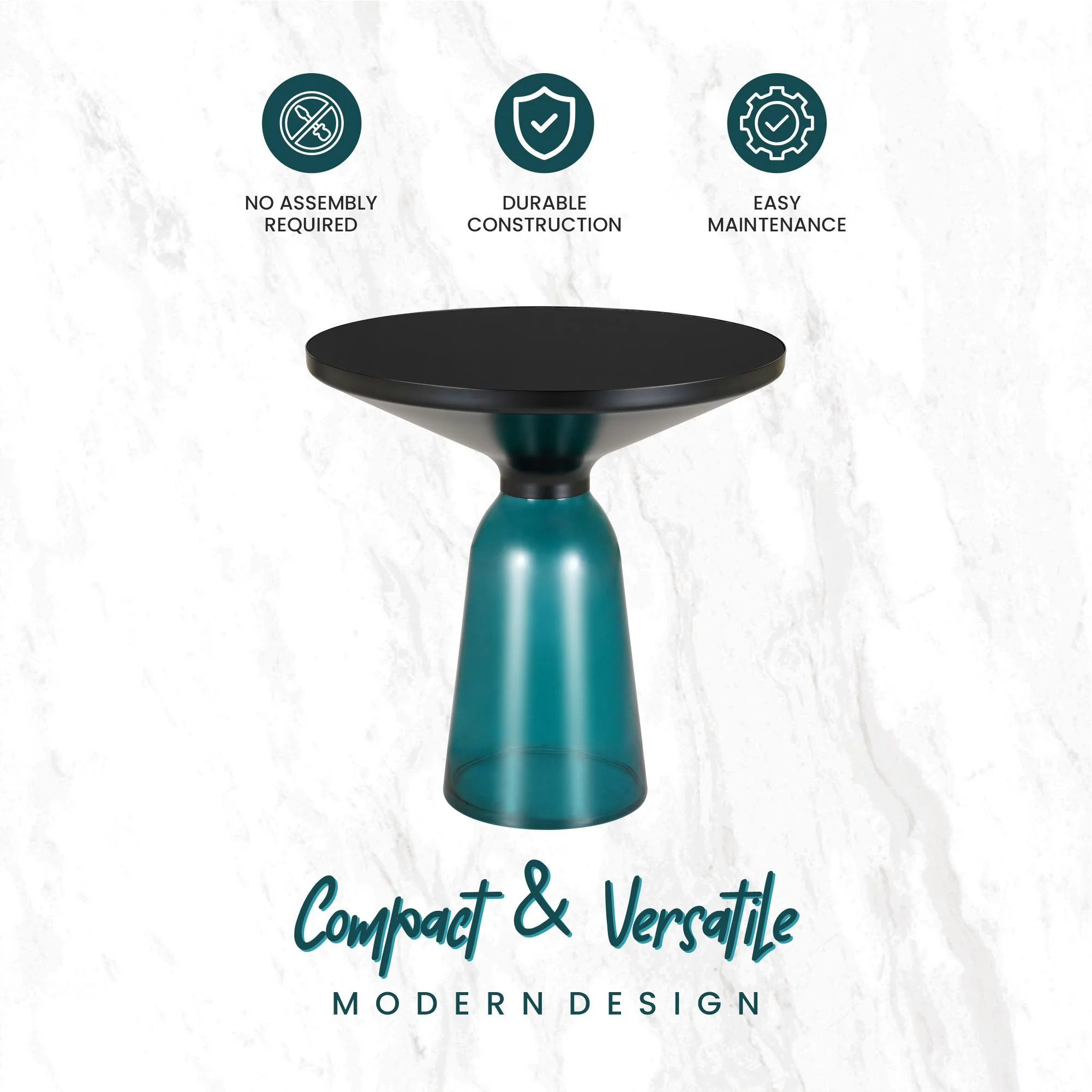 Tully Collection Glass side Table Blue glass, Black Rim with Black Glass top