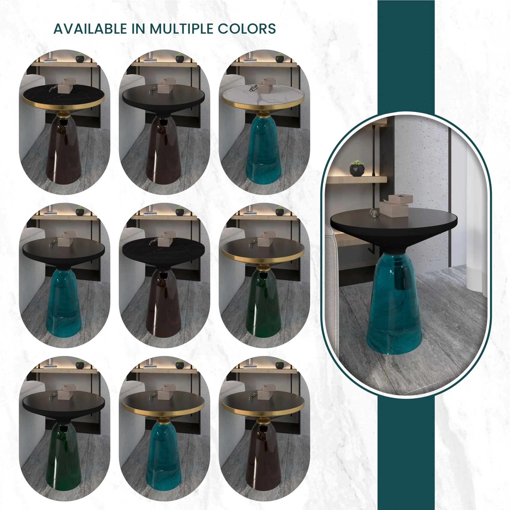 Tully Collection Glass side Table Blue glass, Black Rim with Black Glass top