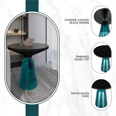 Tully Collection Glass side Table Blue glass, Black Rim with Black Glass top
