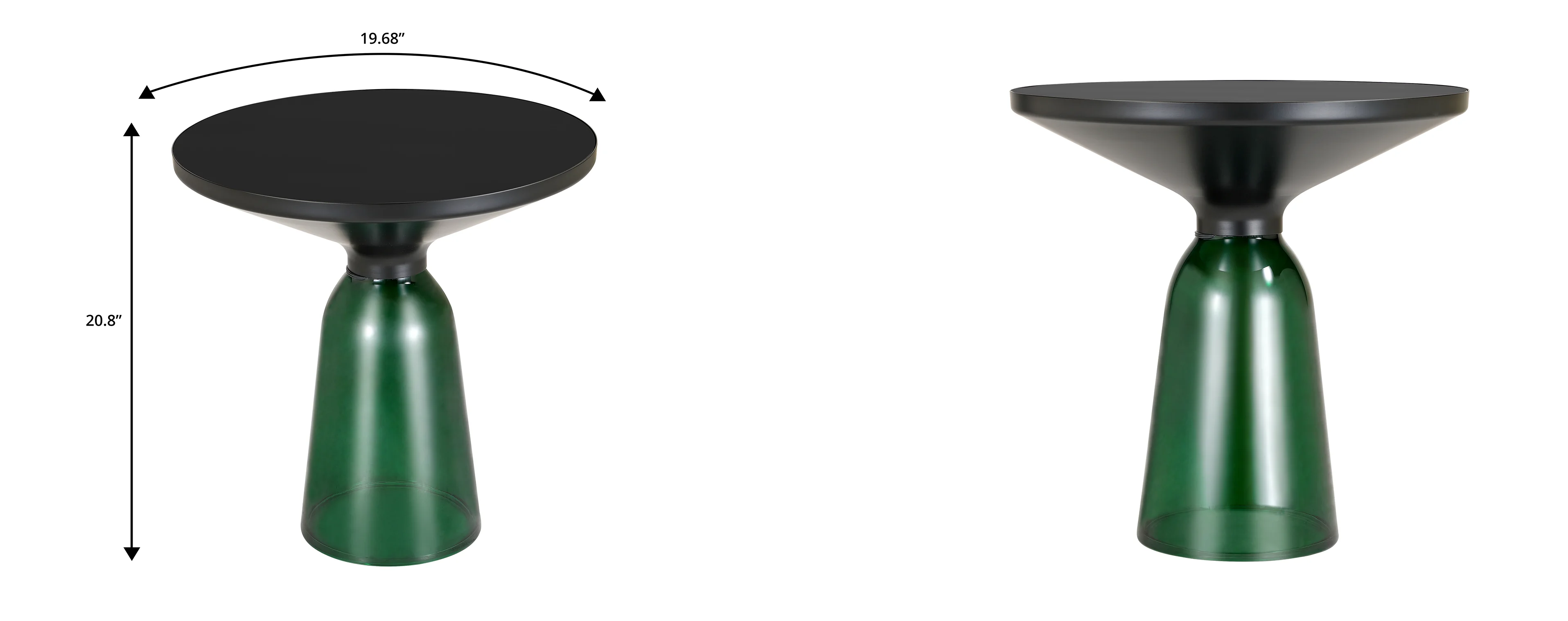 Tully Collection Glass side Table Green glass, Black Rim with Black Glass top