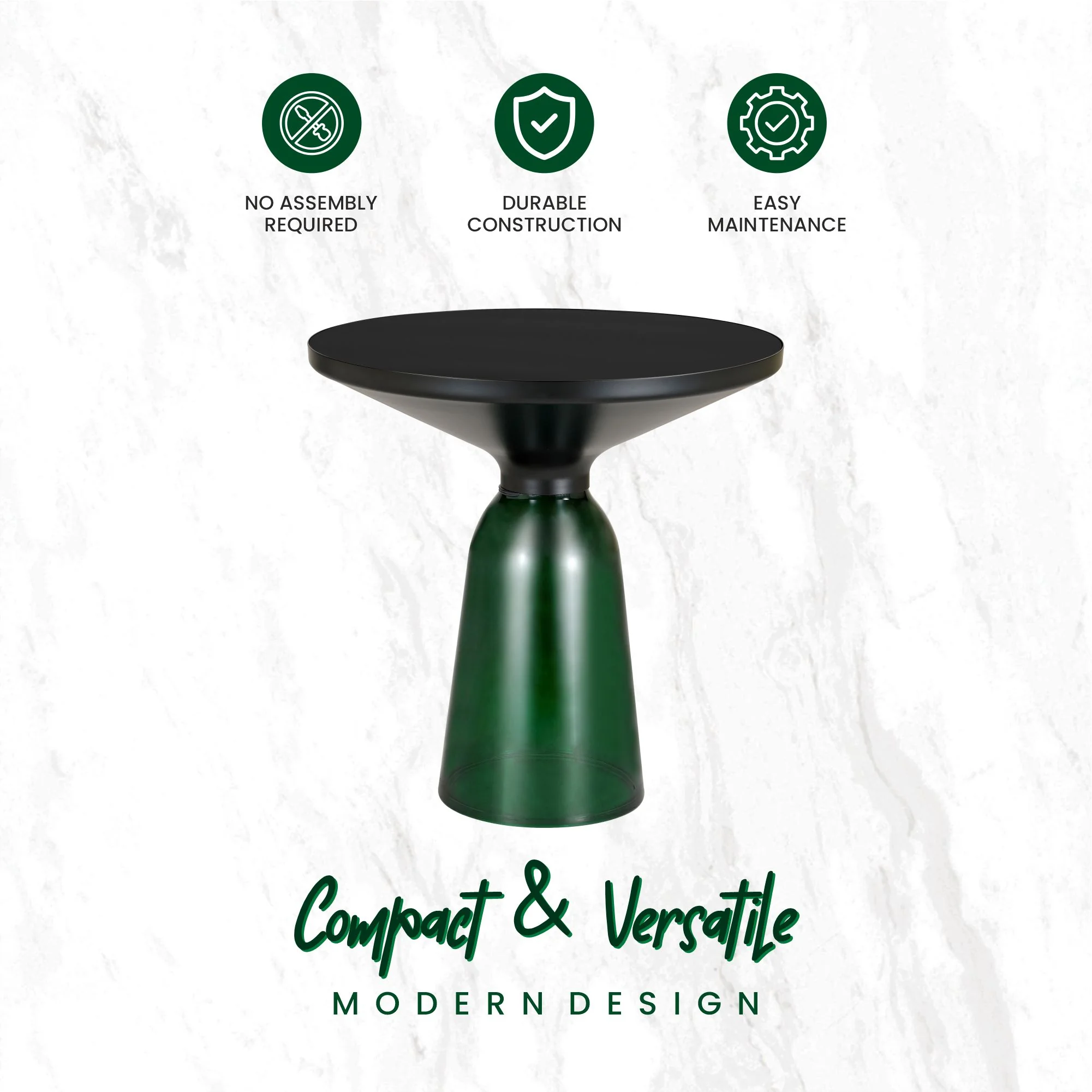 Tully Collection Glass side Table Green glass, Black Rim with Black Glass top