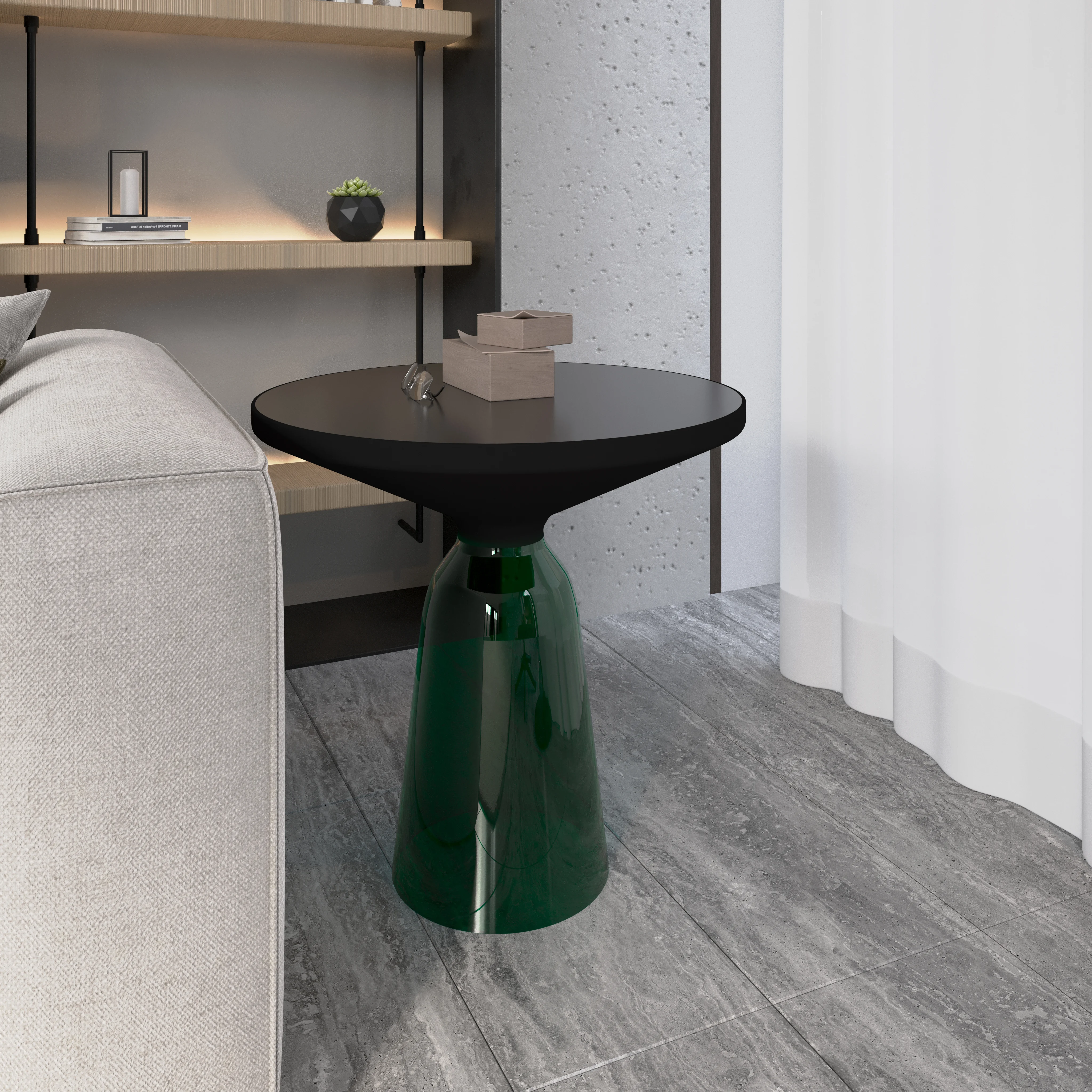 Tully Collection Glass side Table Green glass, Black Rim with Black Glass top