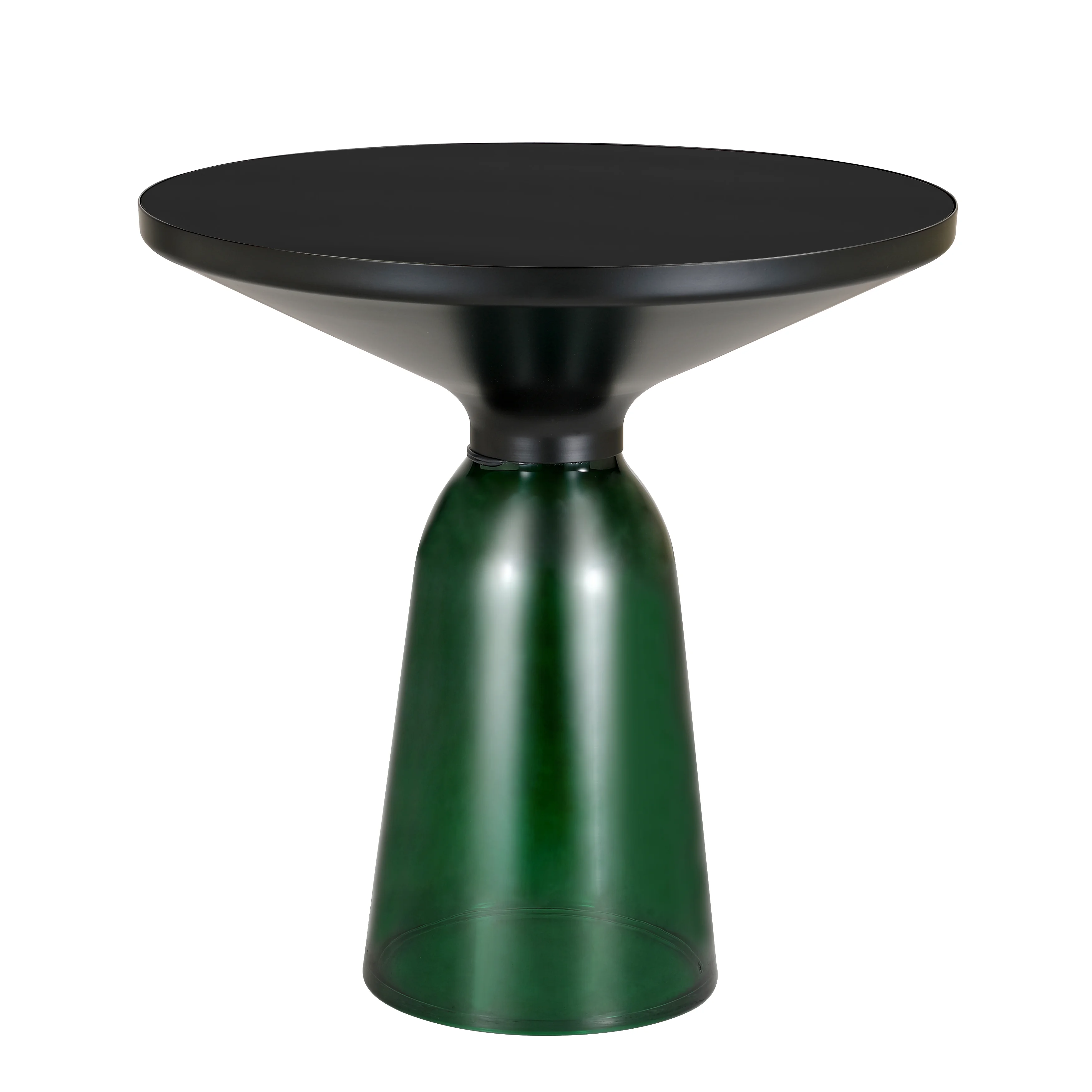 Tully Collection Glass side Table Green glass, Black Rim with Black Glass top