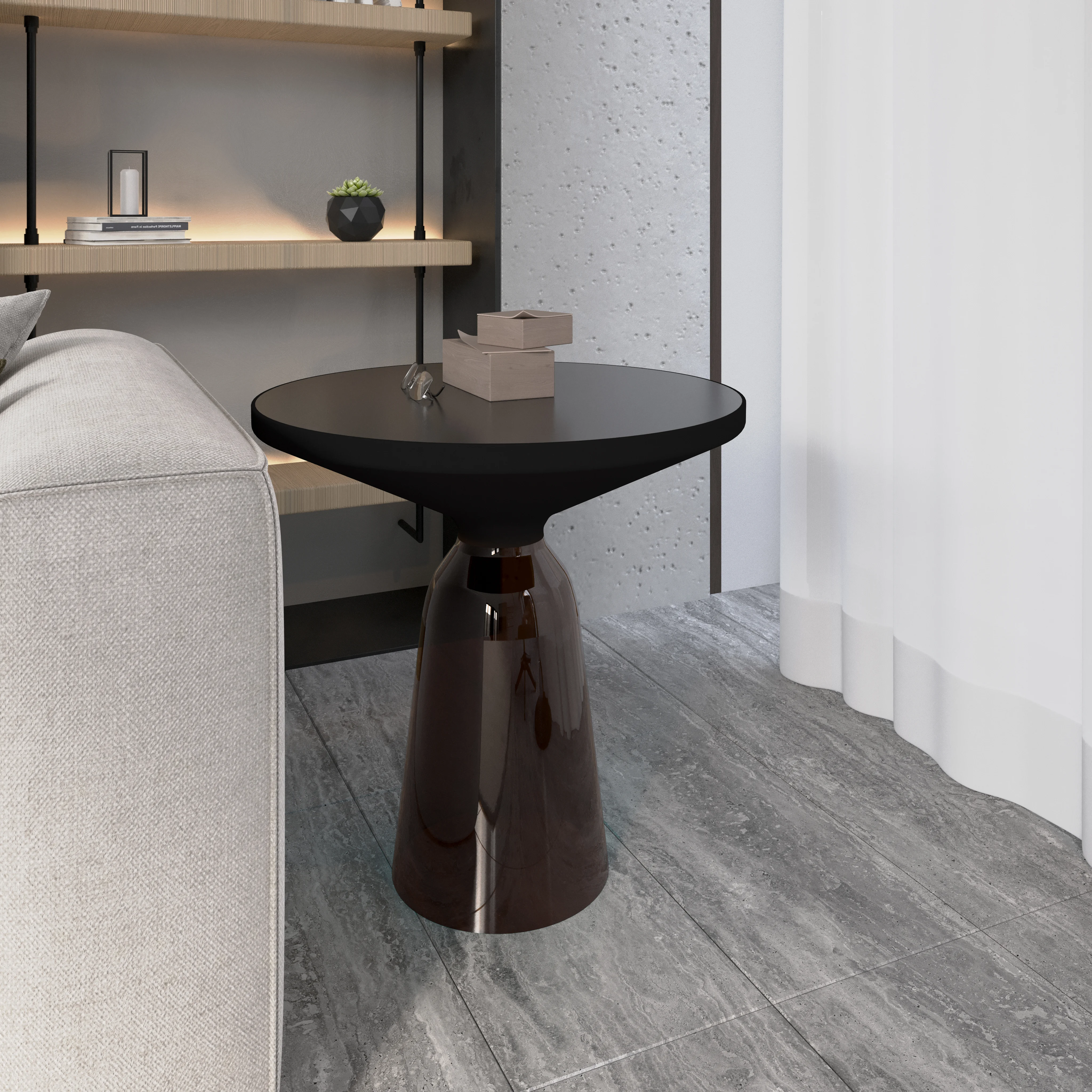 Tully Collection Glass side Table Grey glass, Black Rim with Black Glass top