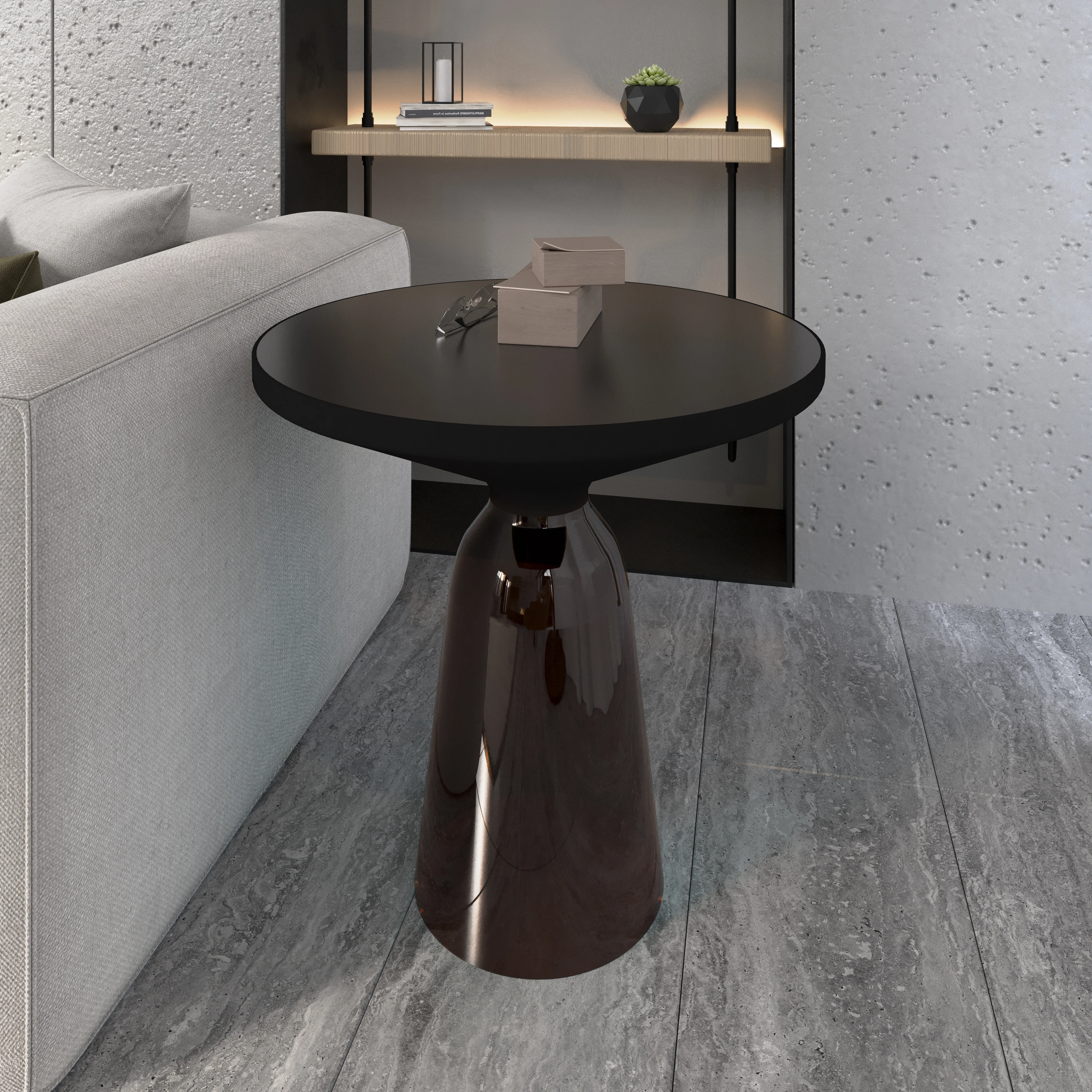 Tully Collection Glass side Table Grey glass, Black Rim with Black Glass top