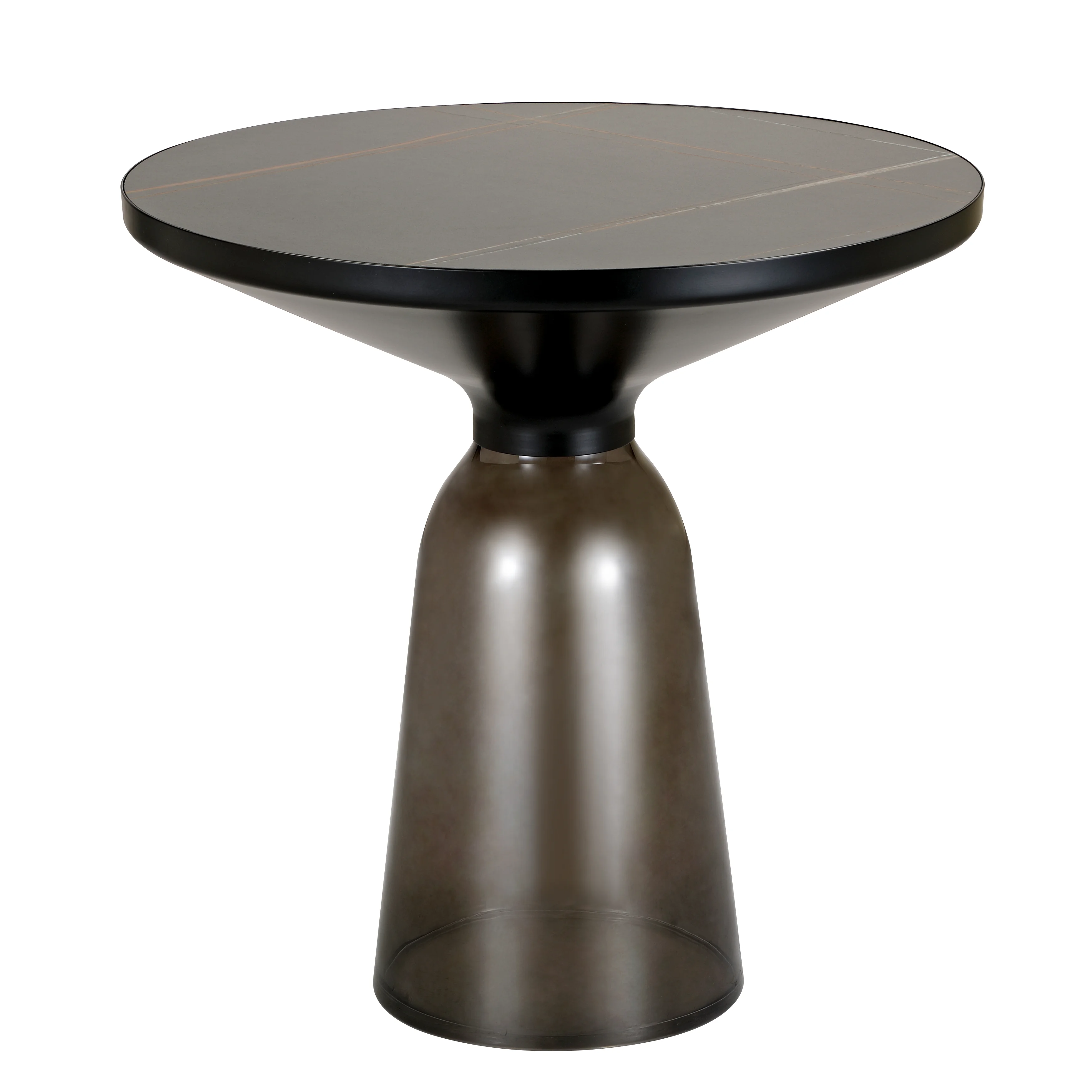 Tully Collection Glass side Table Grey glass, Black Rim with Black Sintered Stone Top