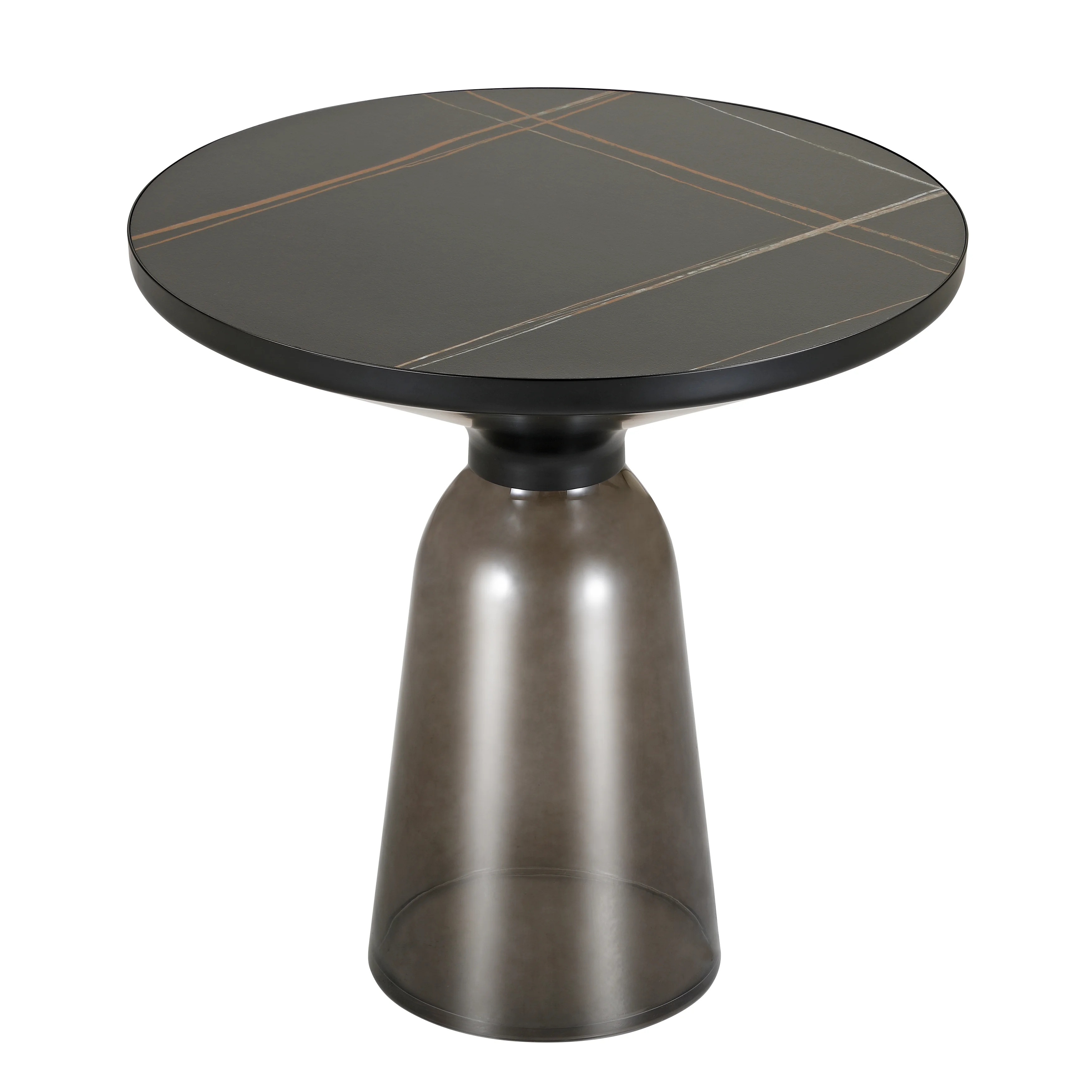 Tully Collection Glass side Table Grey glass, Black Rim with Black Sintered Stone Top