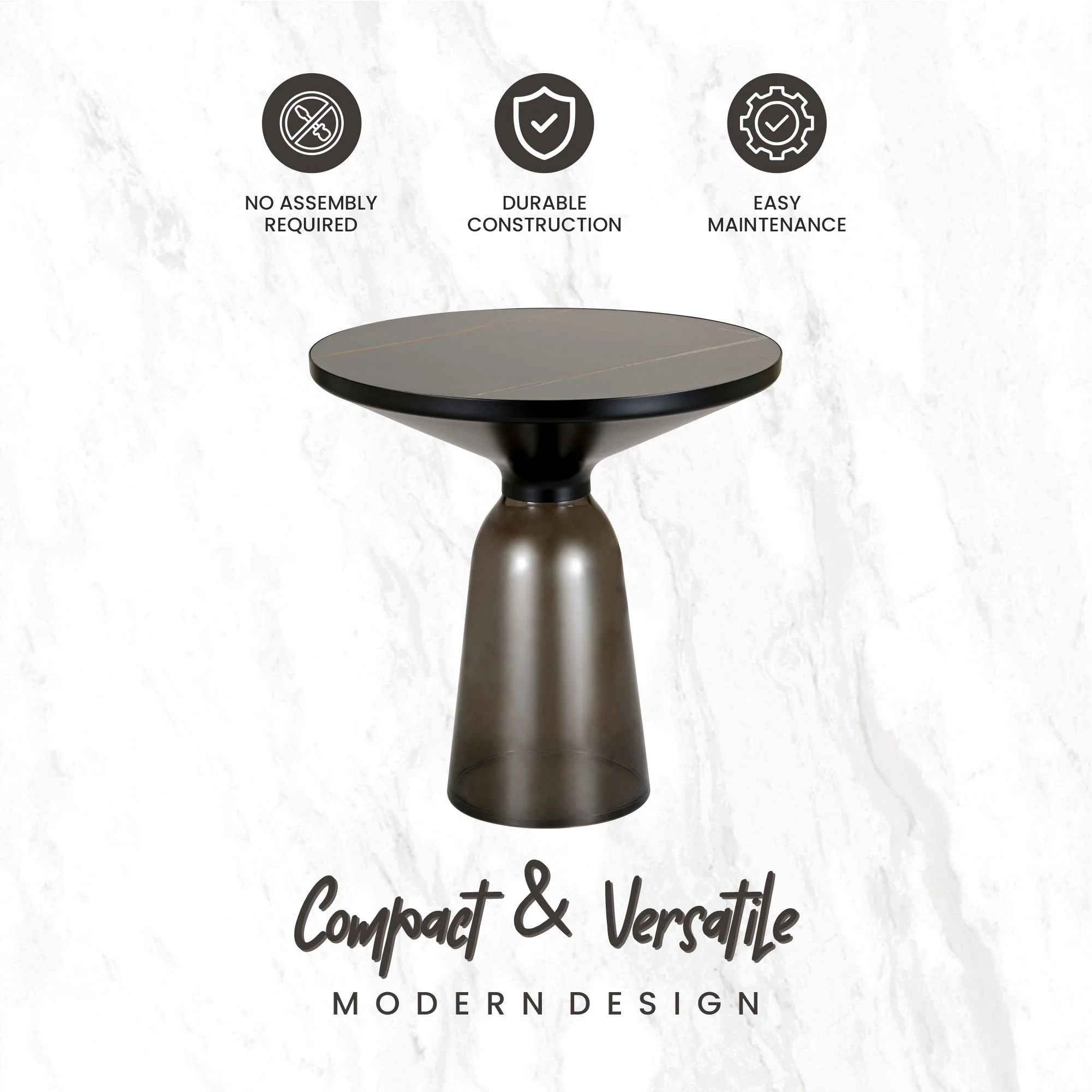 Tully Collection Glass side Table Grey glass, Black Rim with Black Sintered Stone Top