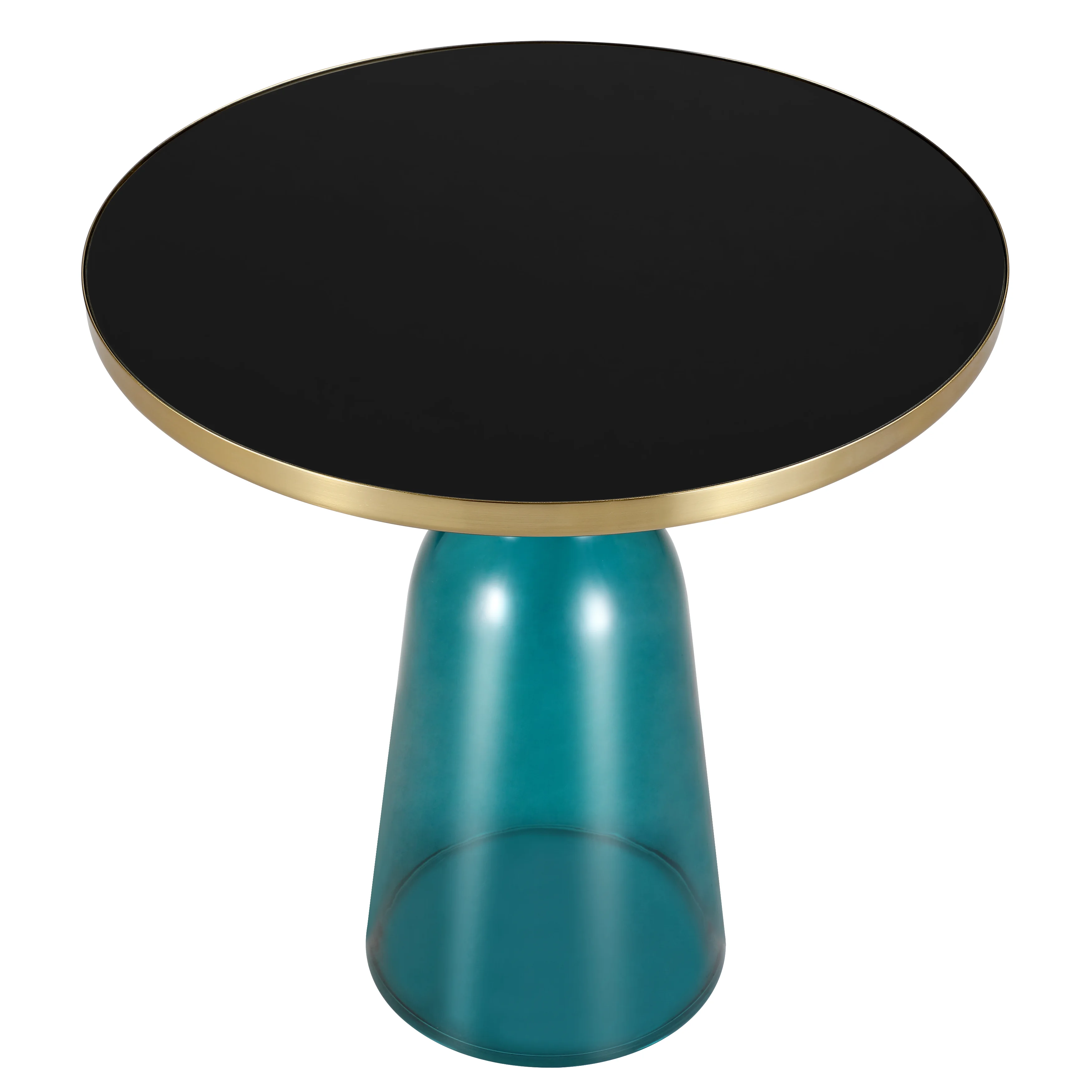 Tully Collection Glass side Table Blue glass, Gold Rim with Black Glass top