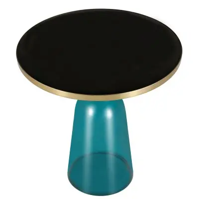 Tully Collection Glass side Table Blue glass, Gold Rim with Black Glass top