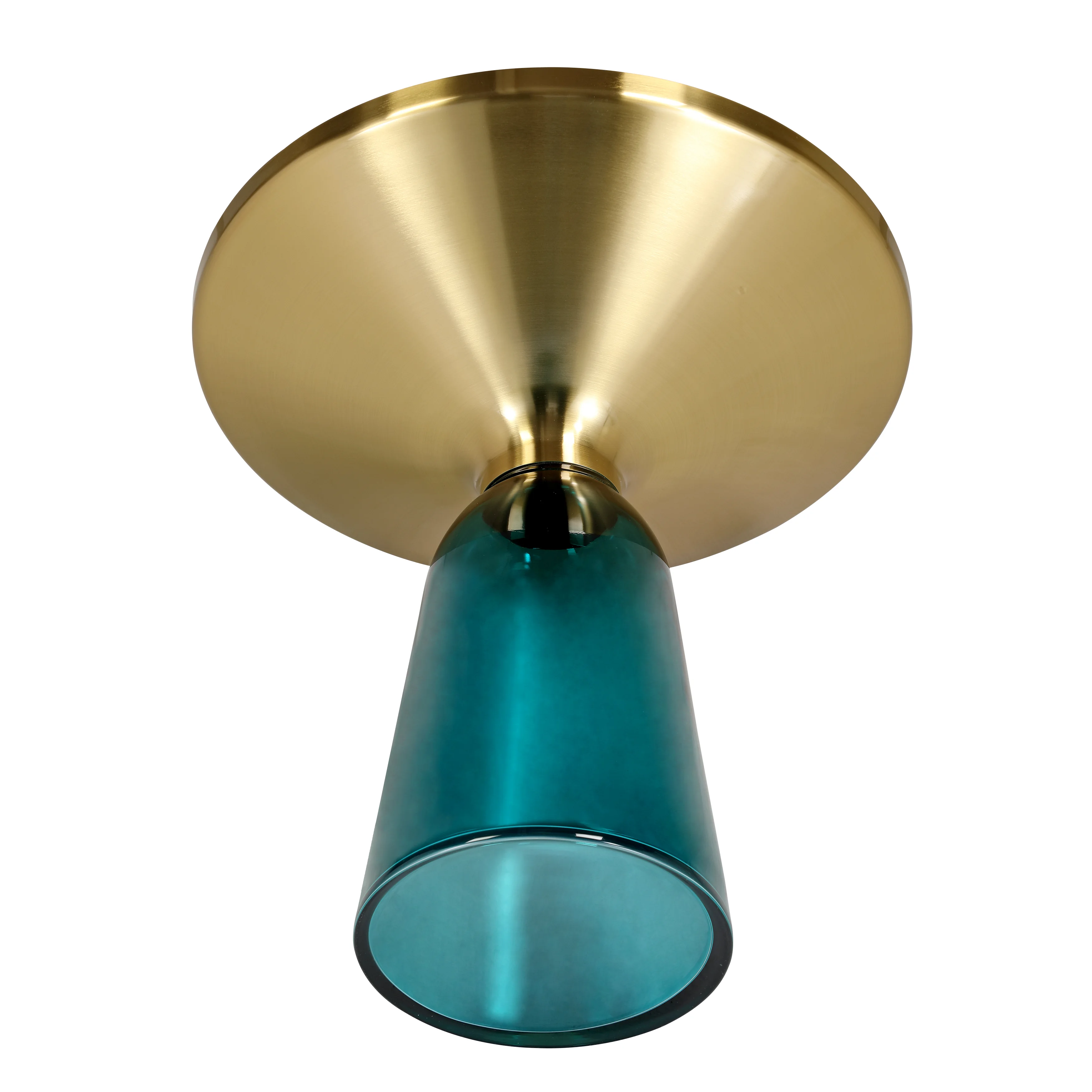 Tully Collection Glass side Table Blue glass, Gold Rim with white sintered stone top