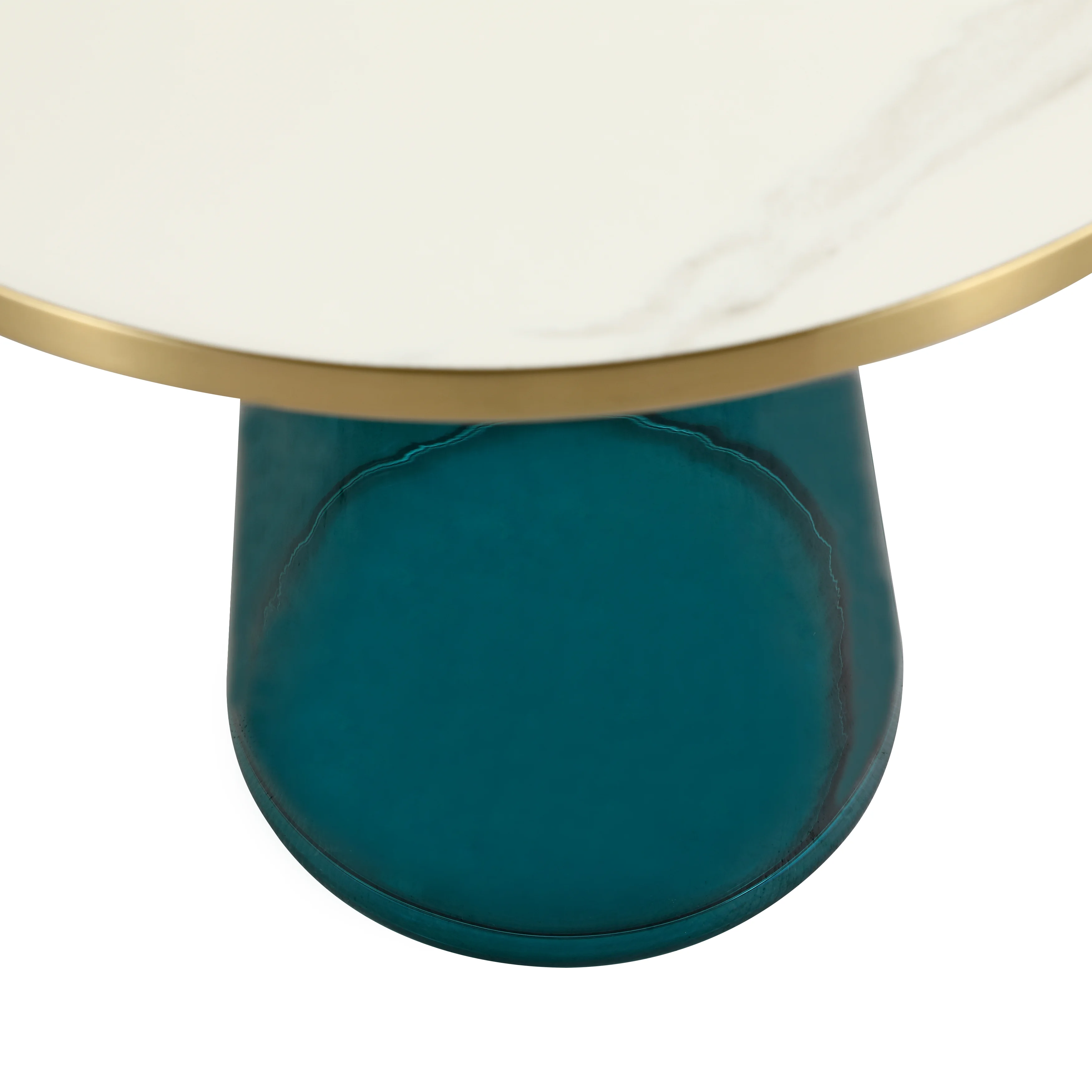Tully Collection Glass side Table Blue glass, Gold Rim with white sintered stone top