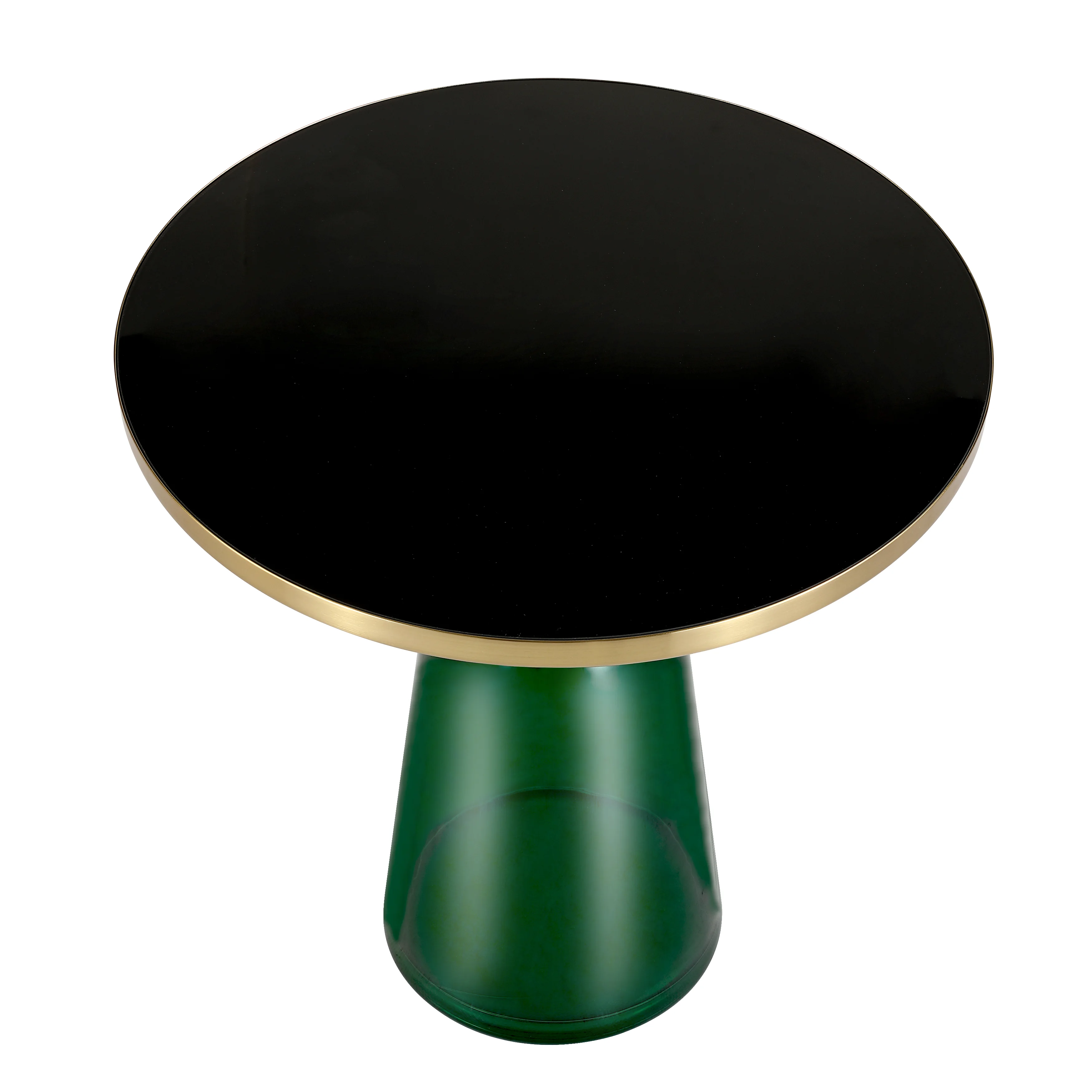 Tully Collection Glass side Table Green glass, Gold Rim with Black Glass top