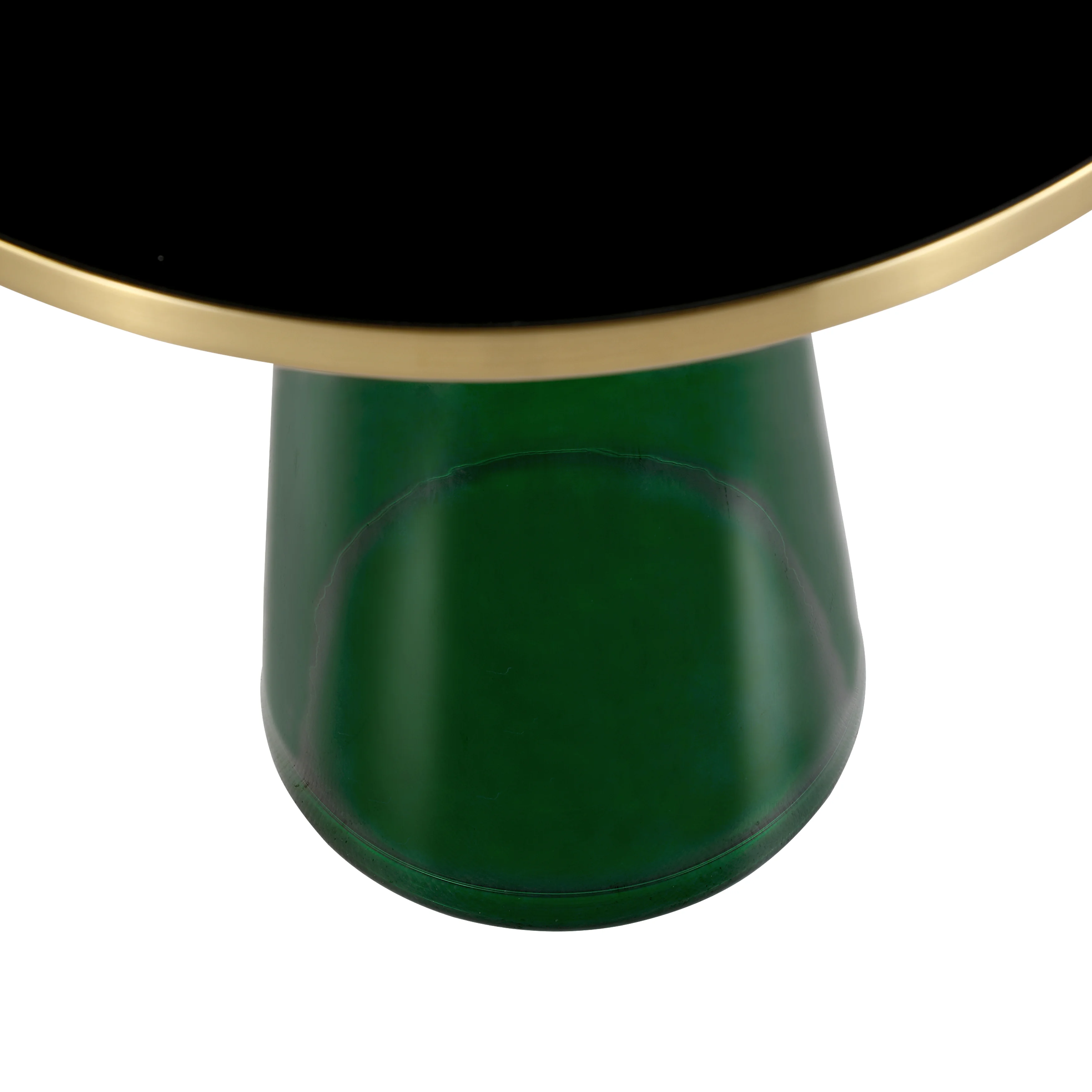 Tully Collection Glass side Table Green glass, Gold Rim with Black Glass top