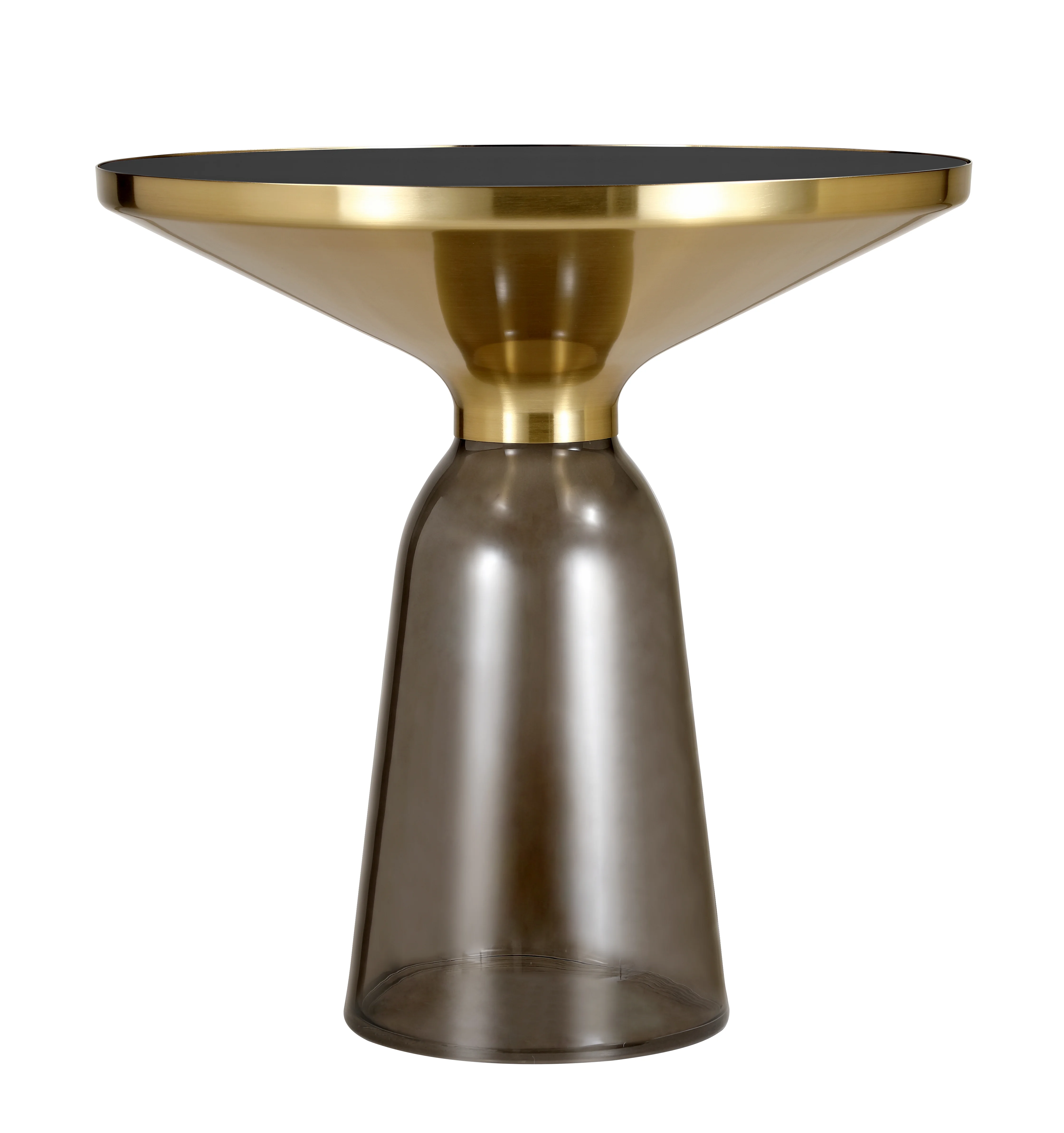 Tully Collection Glass side Table Grey glass, Gold Rim with Black Glass top