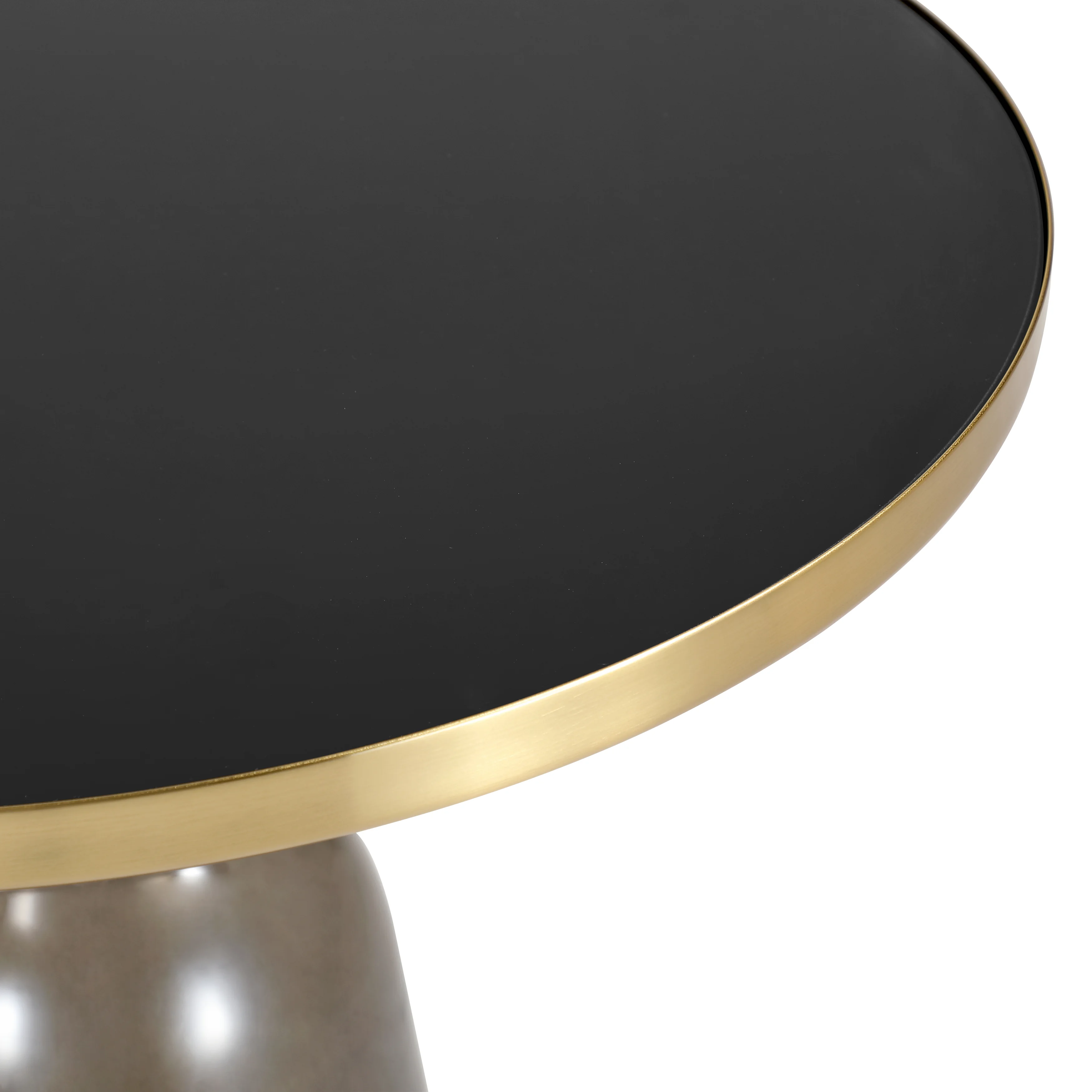 Tully Collection Glass side Table Grey glass, Gold Rim with Black Glass top