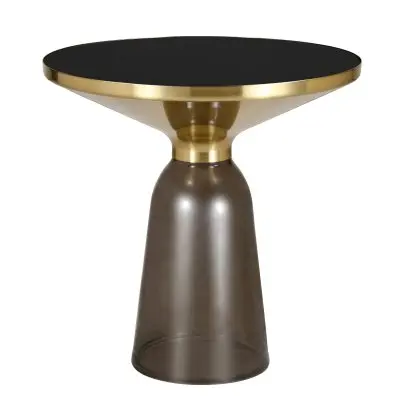 Tully Collection Glass side Table Grey glass, Gold Rim with Black Glass top