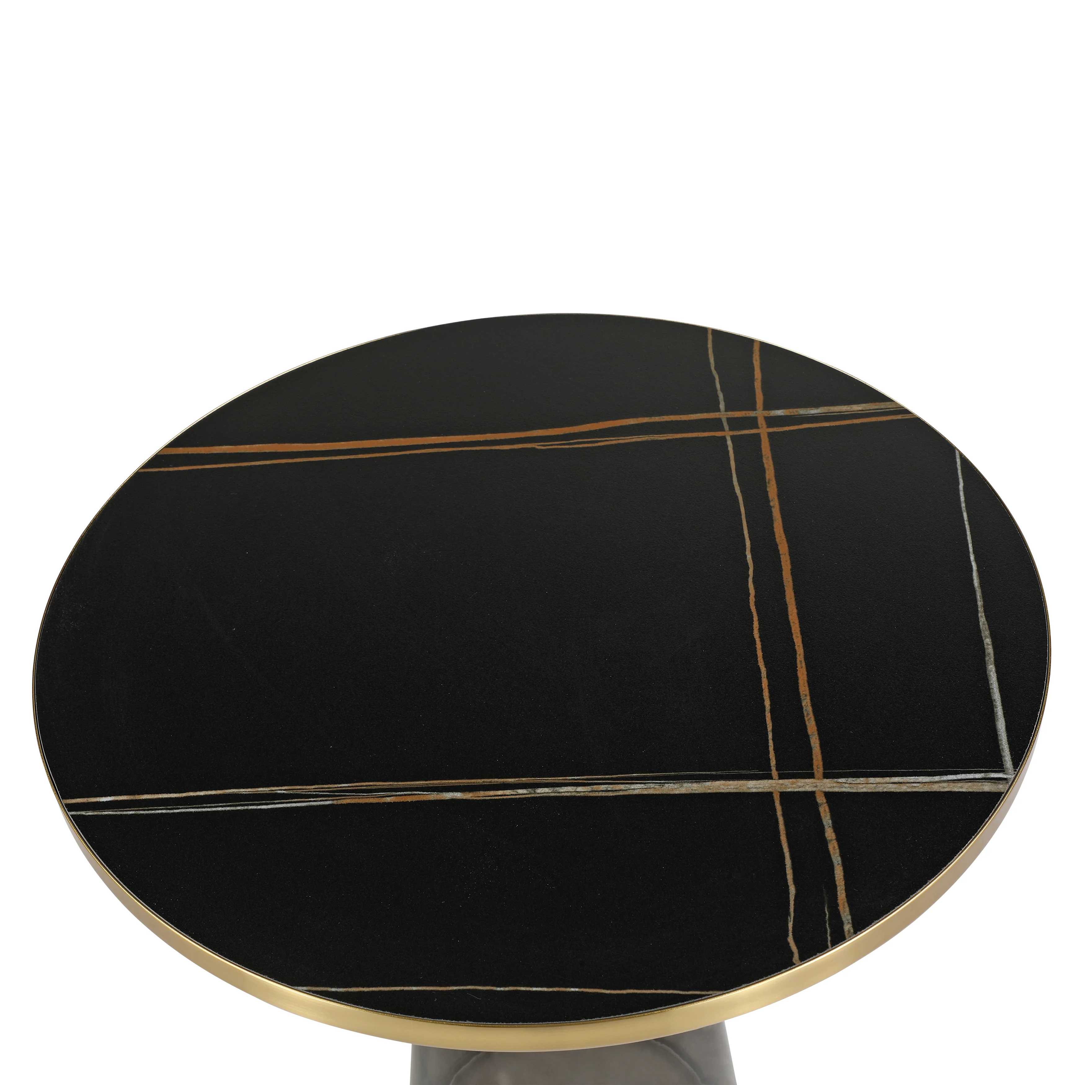 Tully Collection Glass side Table Grey glass, Gold Rim with Black Sintered Stone Top