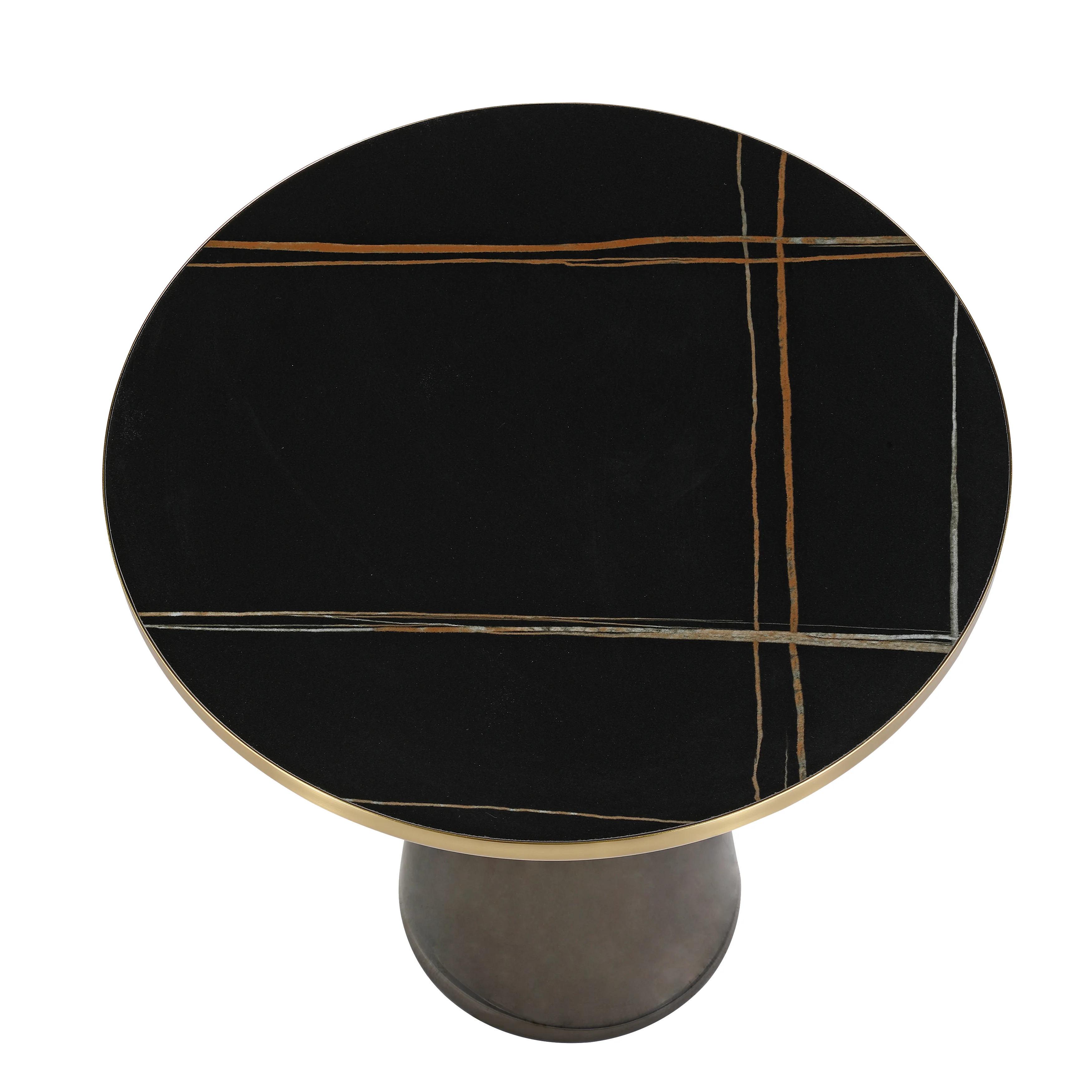 Tully Collection Glass side Table Grey glass, Gold Rim with Black Sintered Stone Top