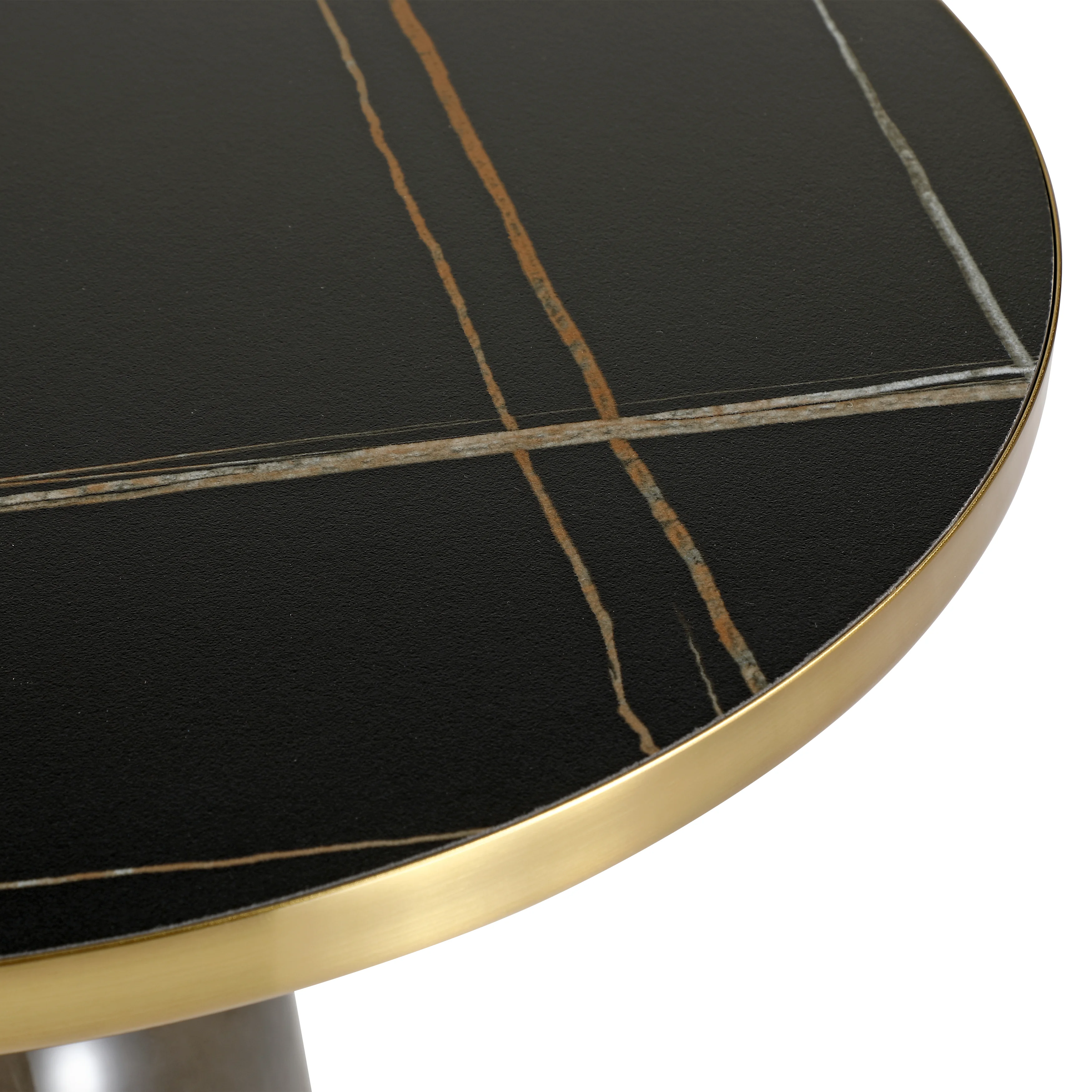 Tully Collection Glass side Table Grey glass, Gold Rim with Black Sintered Stone Top